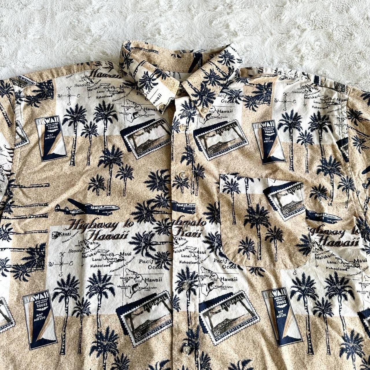 Other Vintage Hawaiian Shirt Mens XL Beige Palm Tree Map Aloha AOP Size US XL / EU 56 / 4 - 4 Thumbnail
