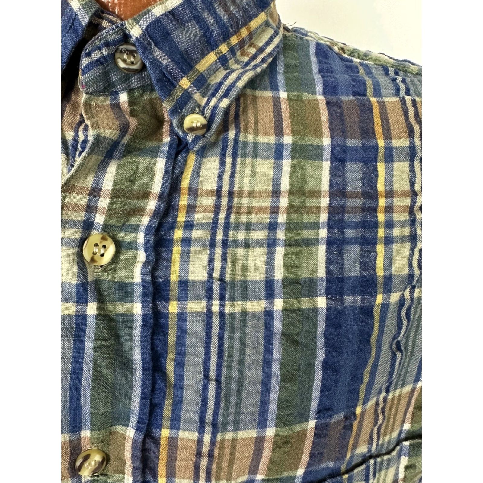 Vintage Vintage Reed St. James LOAFERS Seersucker Shirt Men M Blue Plaid Casual 90s Button-Up Size US M / EU 48-50 / 2 - 6 Thumbnail