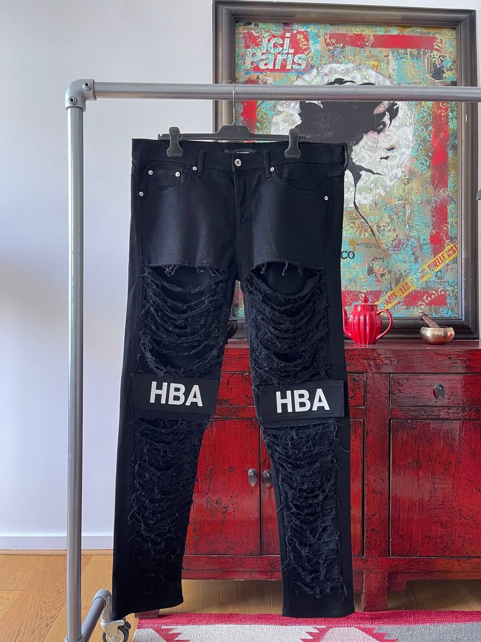 Pre-owned Hood By Air Hba Ripped Jeans In Black