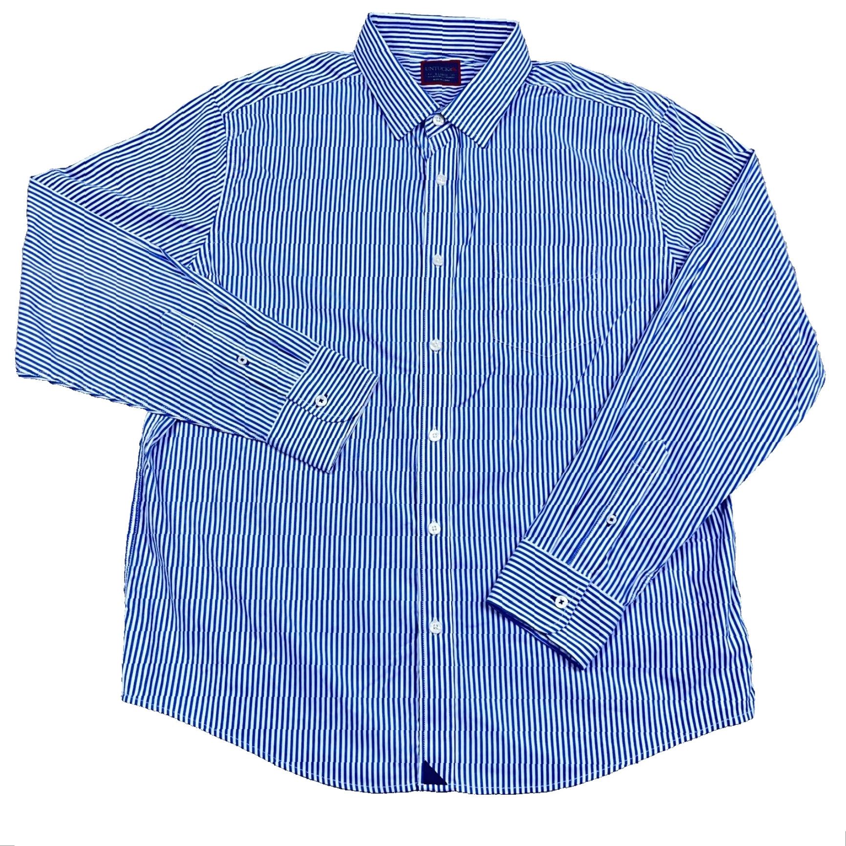 UNTUCKit UNTUCKit Shirt Men XL Blue White Striped Button Up Nylon Performance Dress Shirt Size 46R - 2 Thumbnail