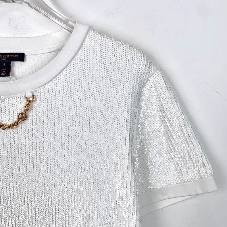 Louis Vuitton Louis Vuitton 23 White Sequined Cotton Crew Neck Short Sle Size S / US 4 / IT 40 - 3 Thumbnail