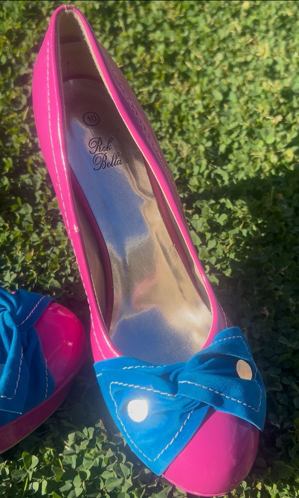 Other Rick Bella Vibrant Pink & Blue Bow Platform Pumps Size US 10 / IT 40 - 2 Thumbnail