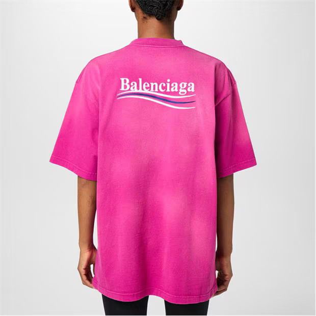 Balenciaga o1g2r1mq0924 Logo Oversized T Shirt in Pink Size S / US 4 / IT 40 - 4 Thumbnail