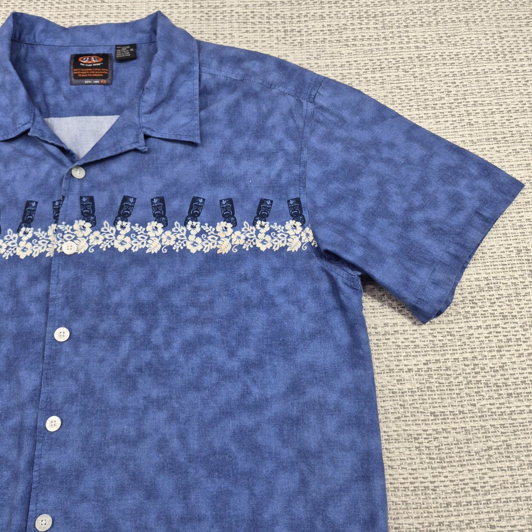 J Brand VINTAGE One Tough Brand Button Up Shirt Mens XL Blue Hawaiian Aloha Tiki Short Sleeve Size US XL / EU 56 / 4 - 2 Thumbnail