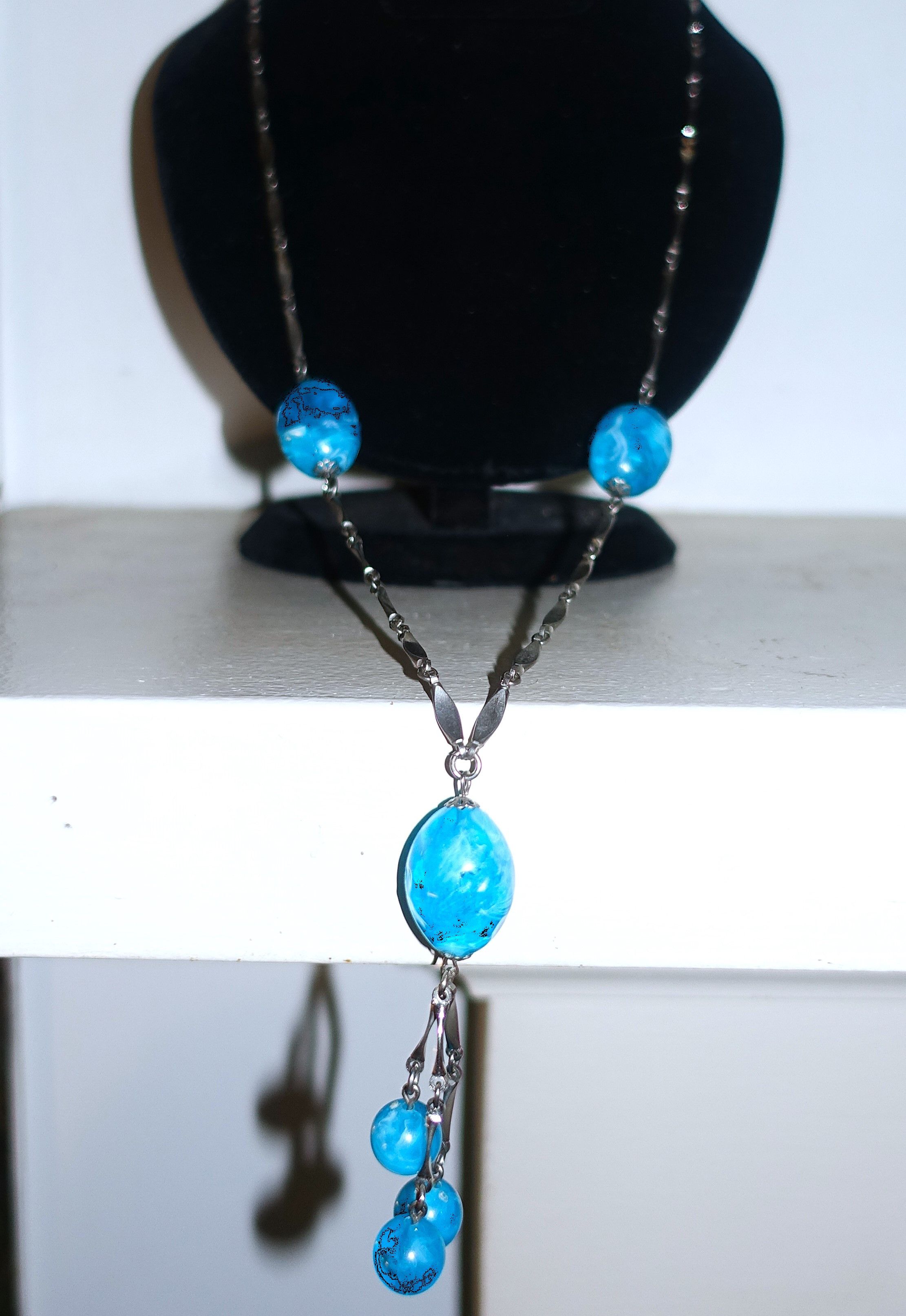 Vintage Silver tone Blue Bobble Bead Necklace 16" Size ONE SIZE - 2 Thumbnail