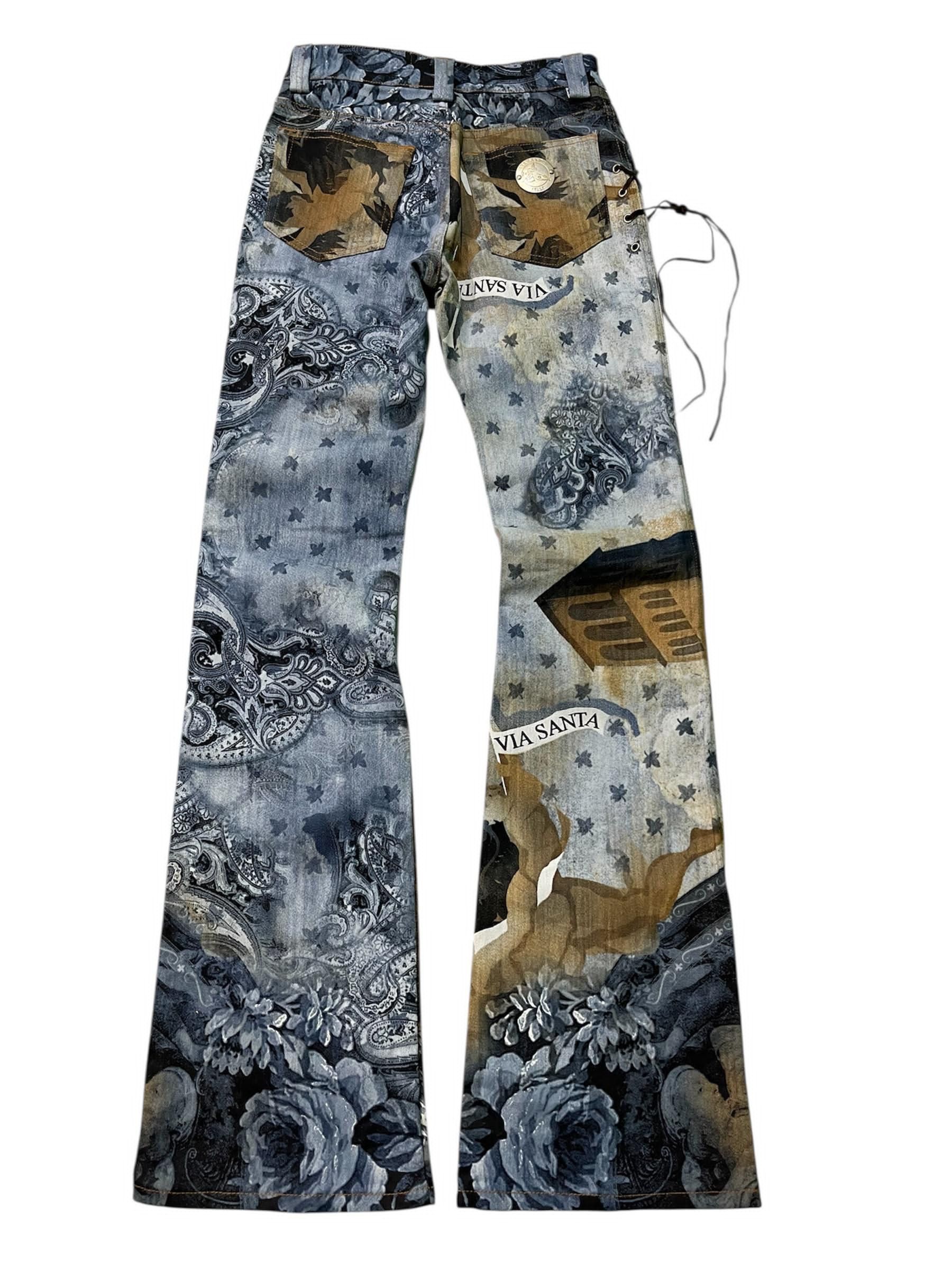 Japanese Brand 💥Rare💥Via Santa Italy Lace up Floral Printed Pants Size 24" / US 00 / IT 34 - 2 Thumbnail