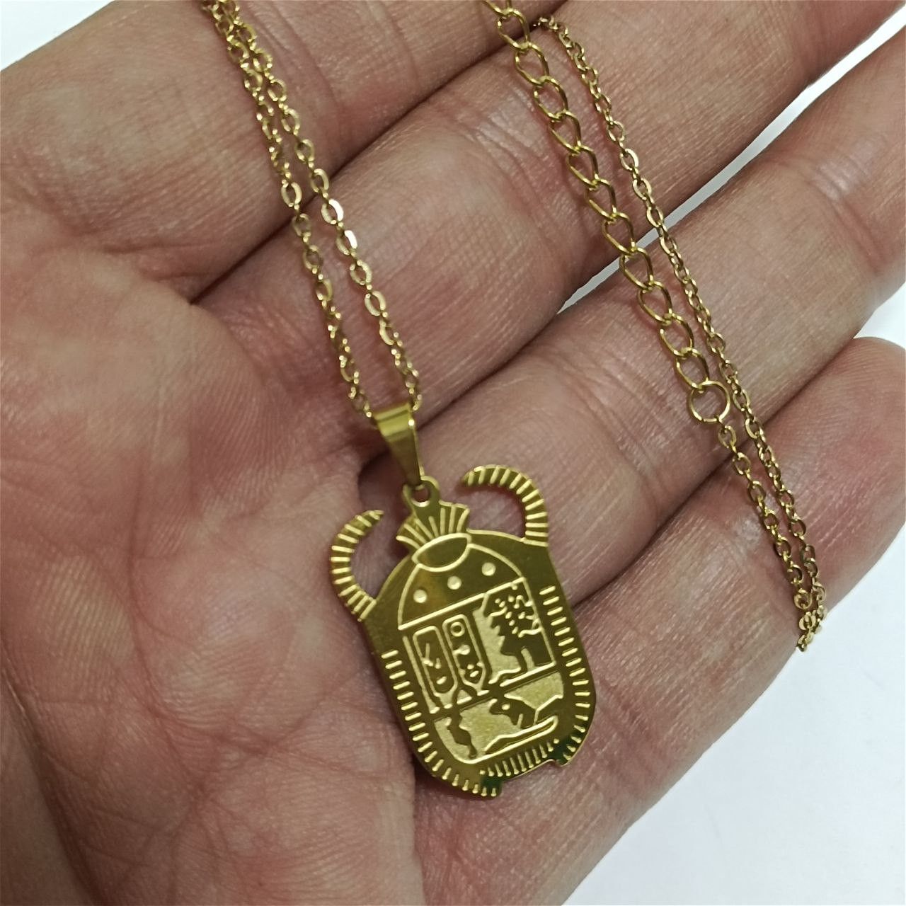 Other Gold-plated scarab pendant hieroglyphs Egyptian style Size ONE SIZE - 8 Thumbnail