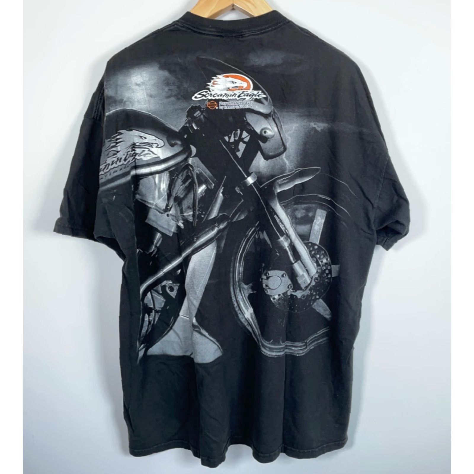 Harley Davidson VINTAGE Harley-Davidson T-Shirt 2XL Black Double Sided AOP 90s Biker City Outdoor Mens Size US XXL / EU 58 / 5 - 2 Thumbnail