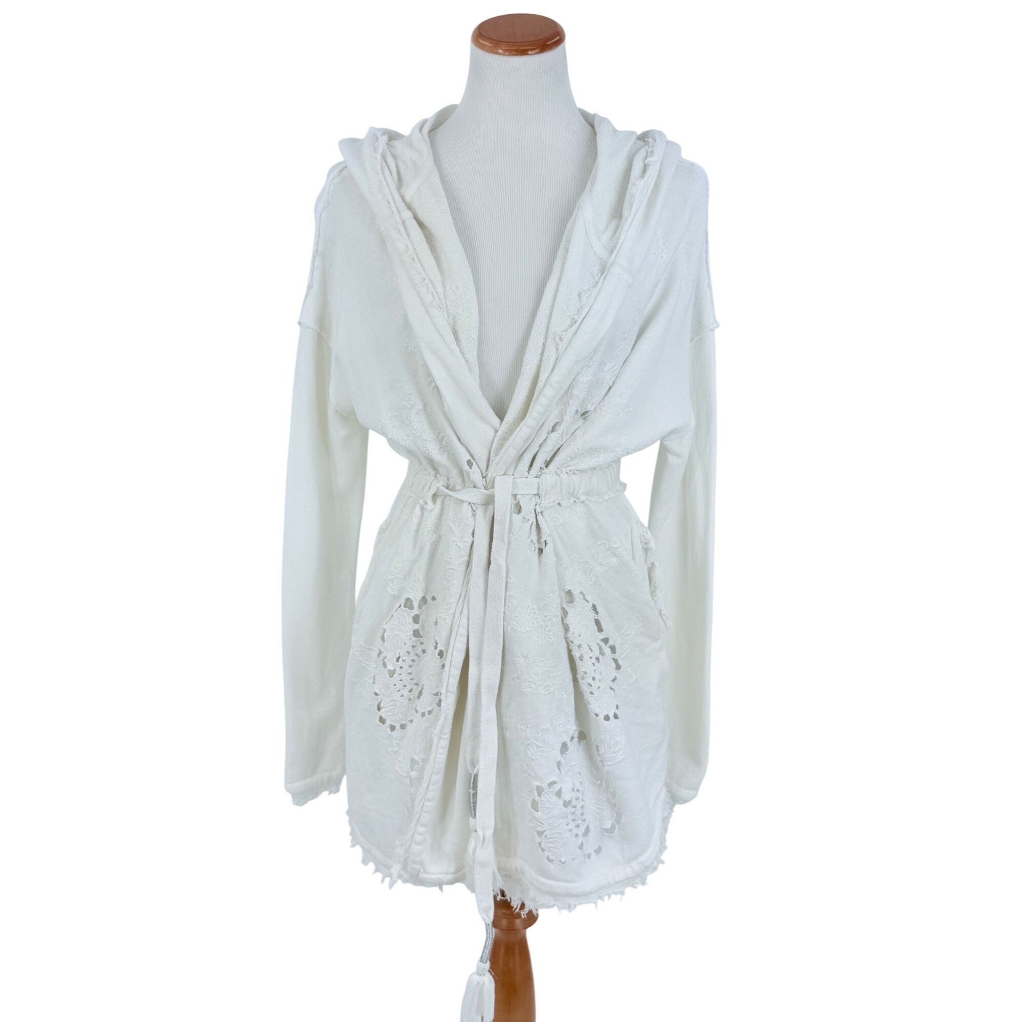 Free People Free People Ivory French Terry Relaxed Hooded Wrap Cardigan Size XS / US 0-2 / IT 36-38 - 3 Thumbnail