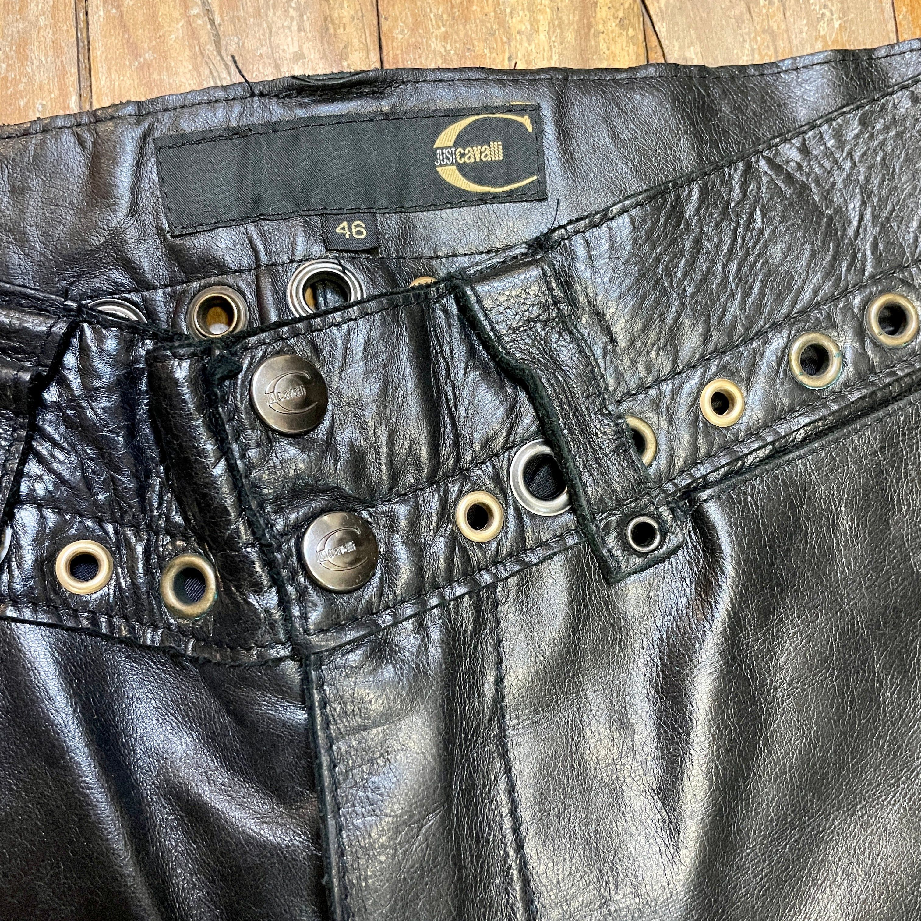 Roberto Cavalli Vintage Roberto Cavalli "Just Cavalli" Black Leather Trousers with Grommet Detailing on Waistband Size 30" Size 30" / US 8 / IT 44 - 5 Thumbnail