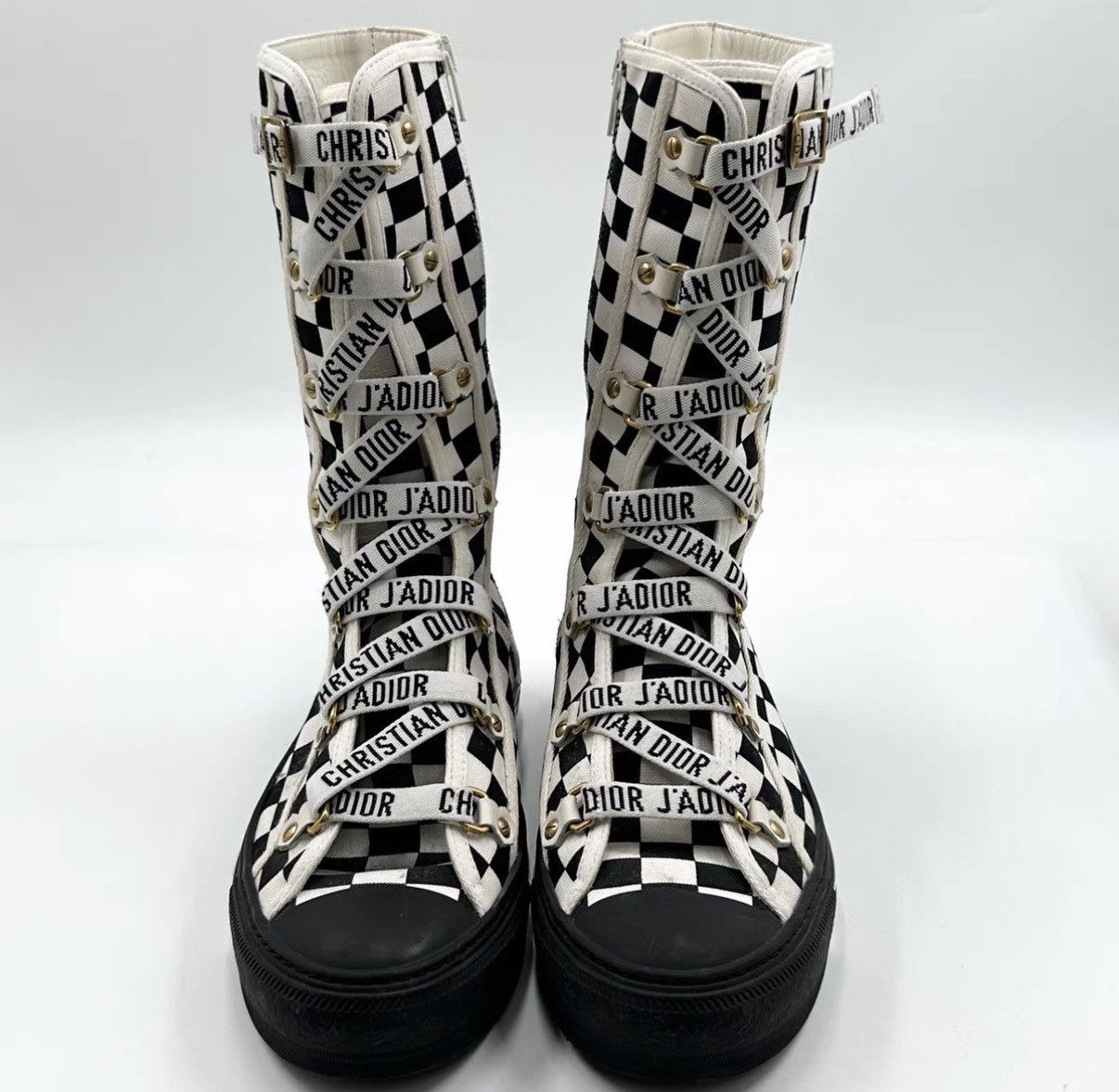 Dior Dior Black White Checkerboard Canvas Mid-Calf Boots K12 Size US 9 / IT 39 - 3 Thumbnail