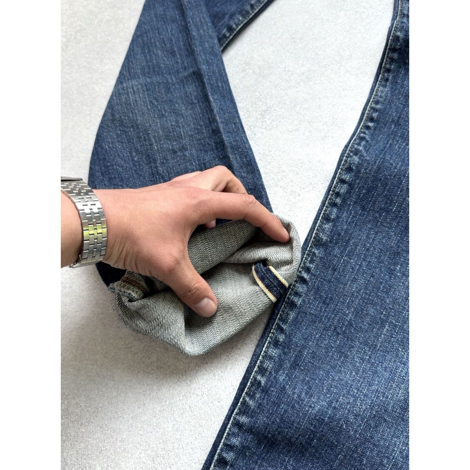 Edwin VINTAGE Edwin Jeans Men Size M 32x32 Selvedge Blue Denim Straight 90s USA Japan Edvin Jeans Streetwear Casual Designer Size US 31 - 4 Thumbnail