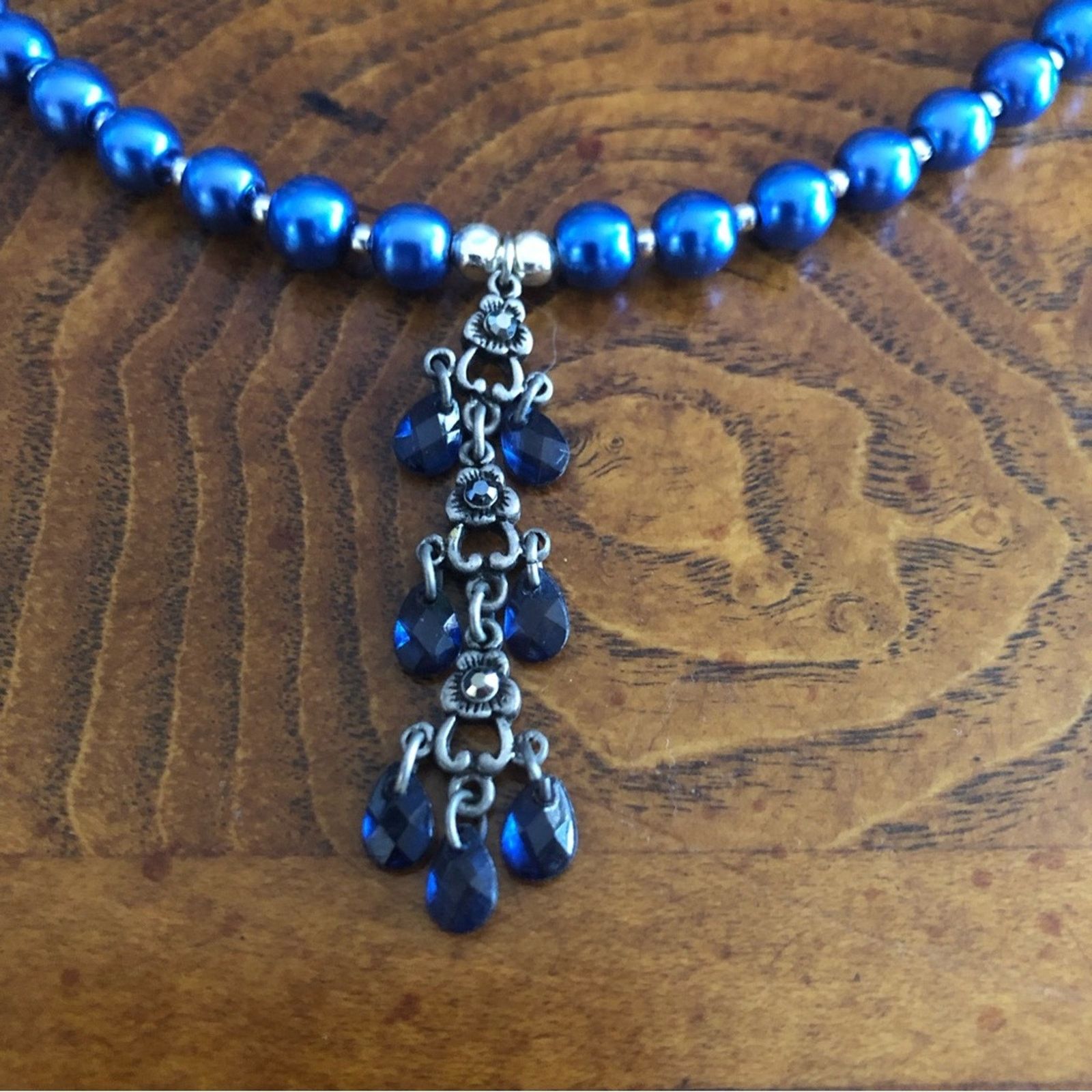 Handmade Handcrafted repurpose blue crystal chandelier Pearl necklace Size ONE SIZE - 9 Thumbnail