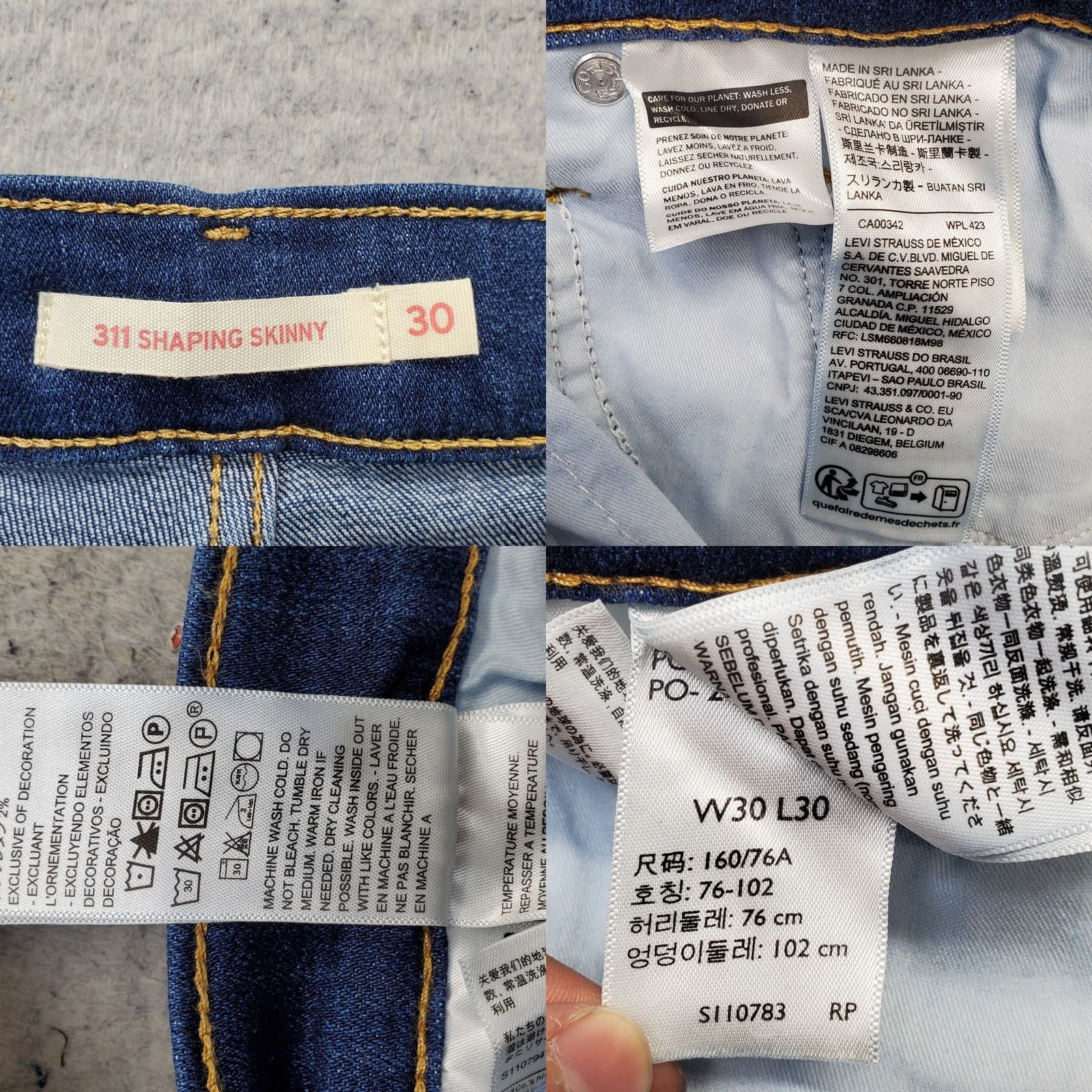 Levi's Levi's Jeans Womens 30/30 Blue Denim Stellar Stretch Mid-Rise 311 Shaping Skinny Jeans Size 30" / US 8 / IT 44 - 8 Thumbnail