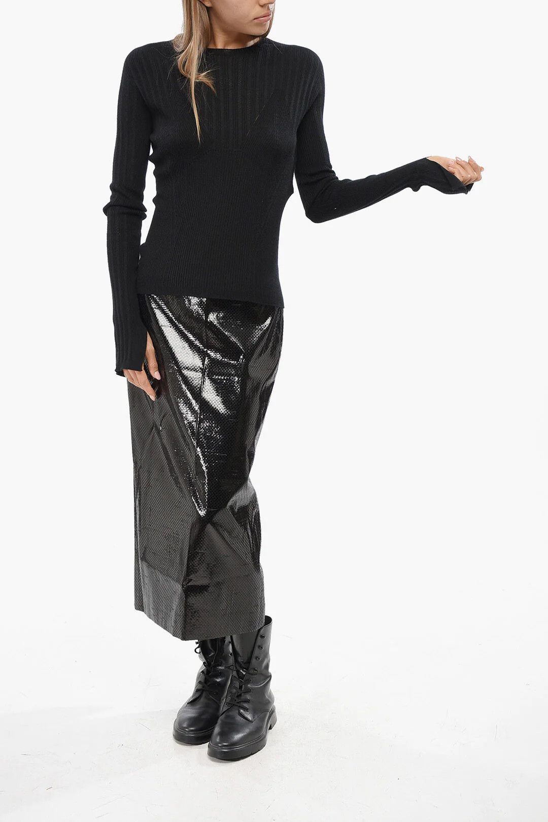Lanvin og1mm0426 Lightweight Ribbed Crewneck Sweater in Black Size M / US 6-8 / IT 42-44 - 4 Thumbnail