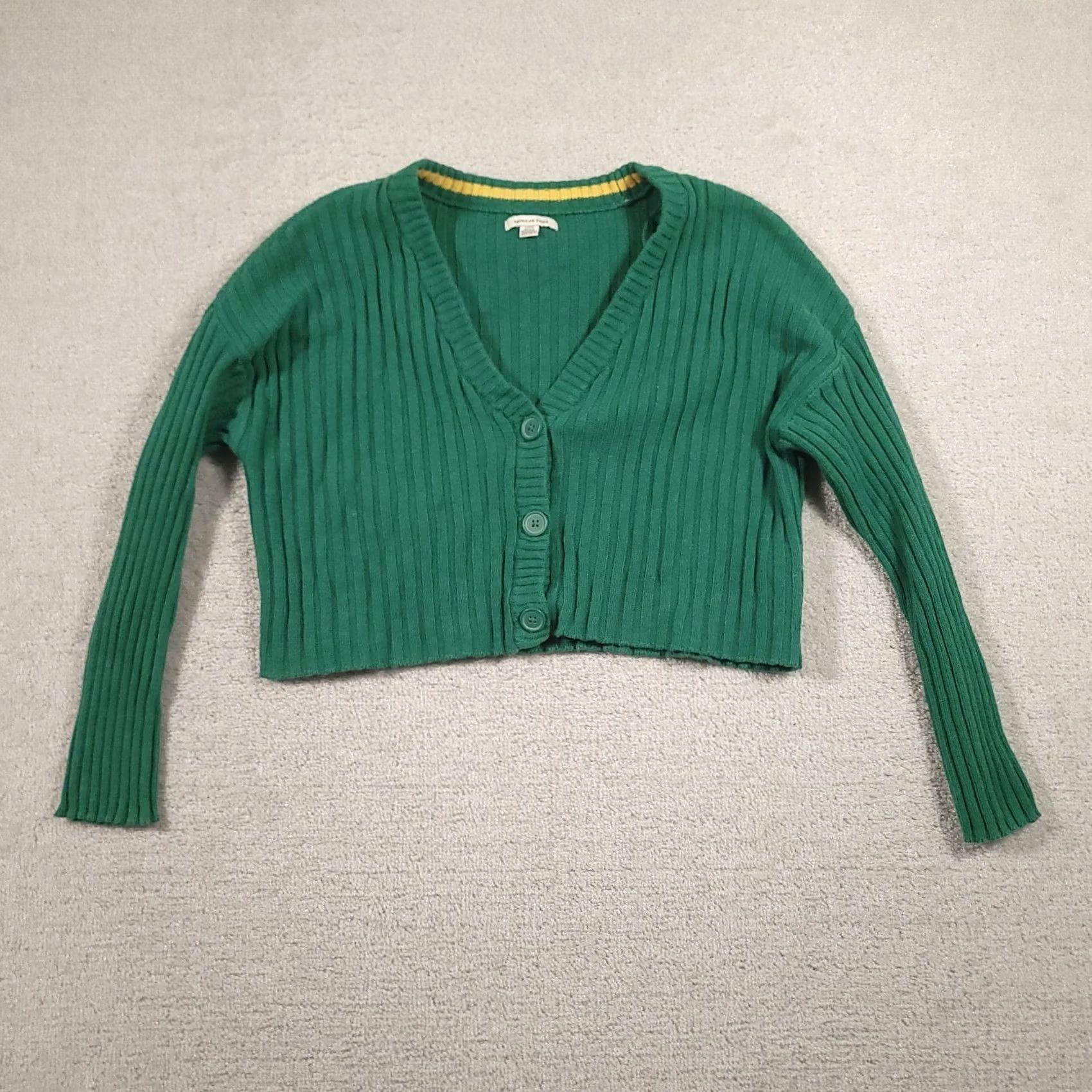 American Eagle Outfitters American Eagle Cardigan Women’s L Cropped Preppy Green Knit Long Sleeve V-Neck Size L / US 10 / IT 46 - 2 Thumbnail