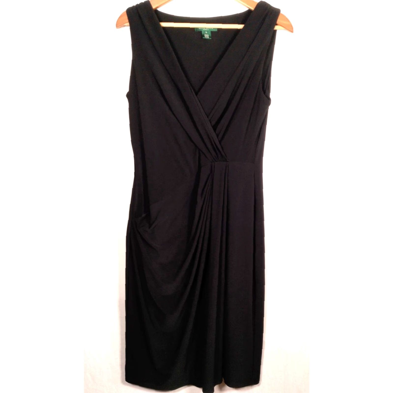 Ralph Lauren Lauren Ralph Lauren Dress Size 12 Black Faux Wrap Stretch Sleeveless Lined LBD Size XL / US 12-14 / IT 48-50 - 2 Thumbnail