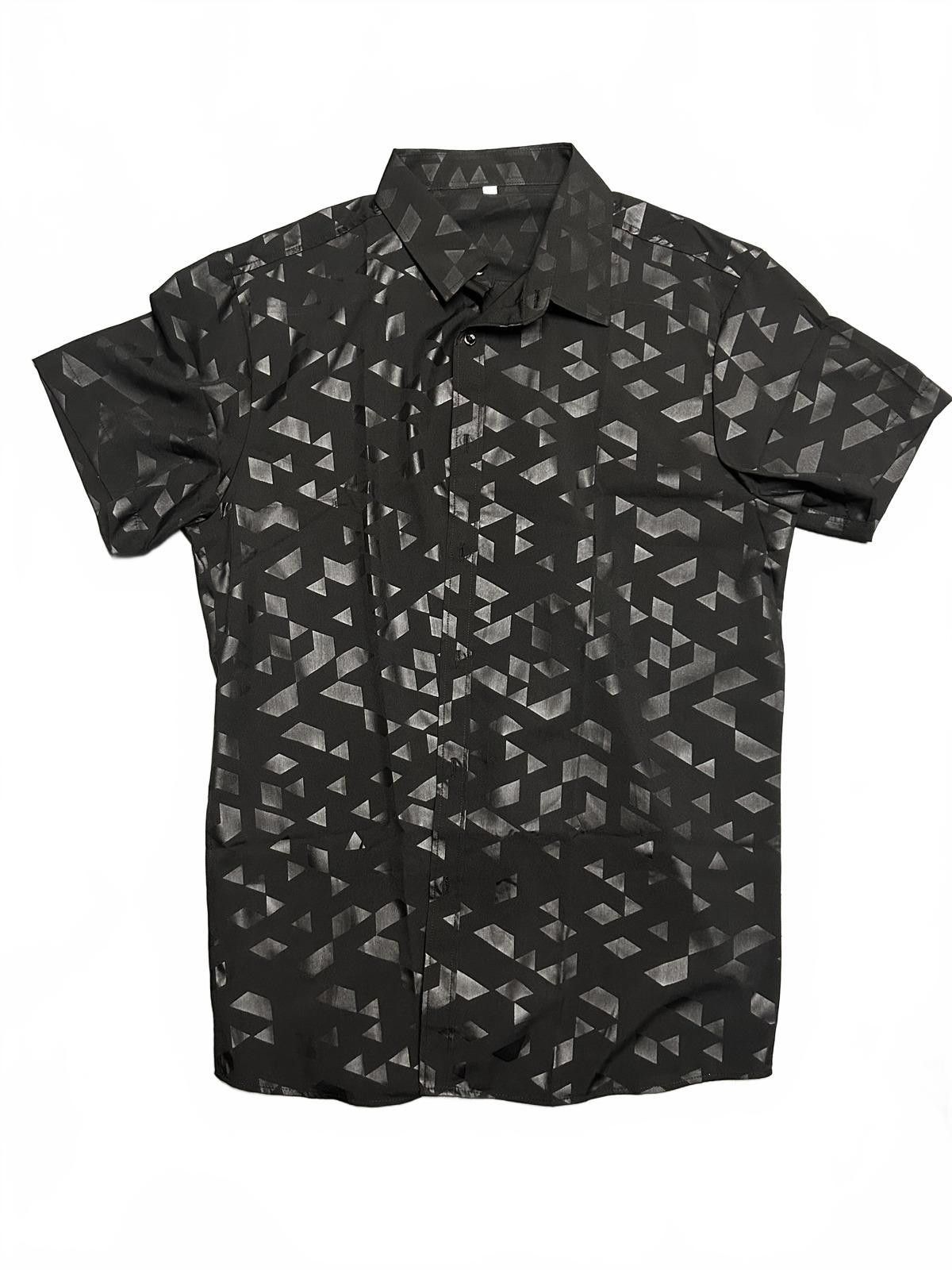 Designer Stylish Black Geometric Print Short-Sleeve Shirt Size US L / EU 52-54 / 3 - 1 Thumbnail