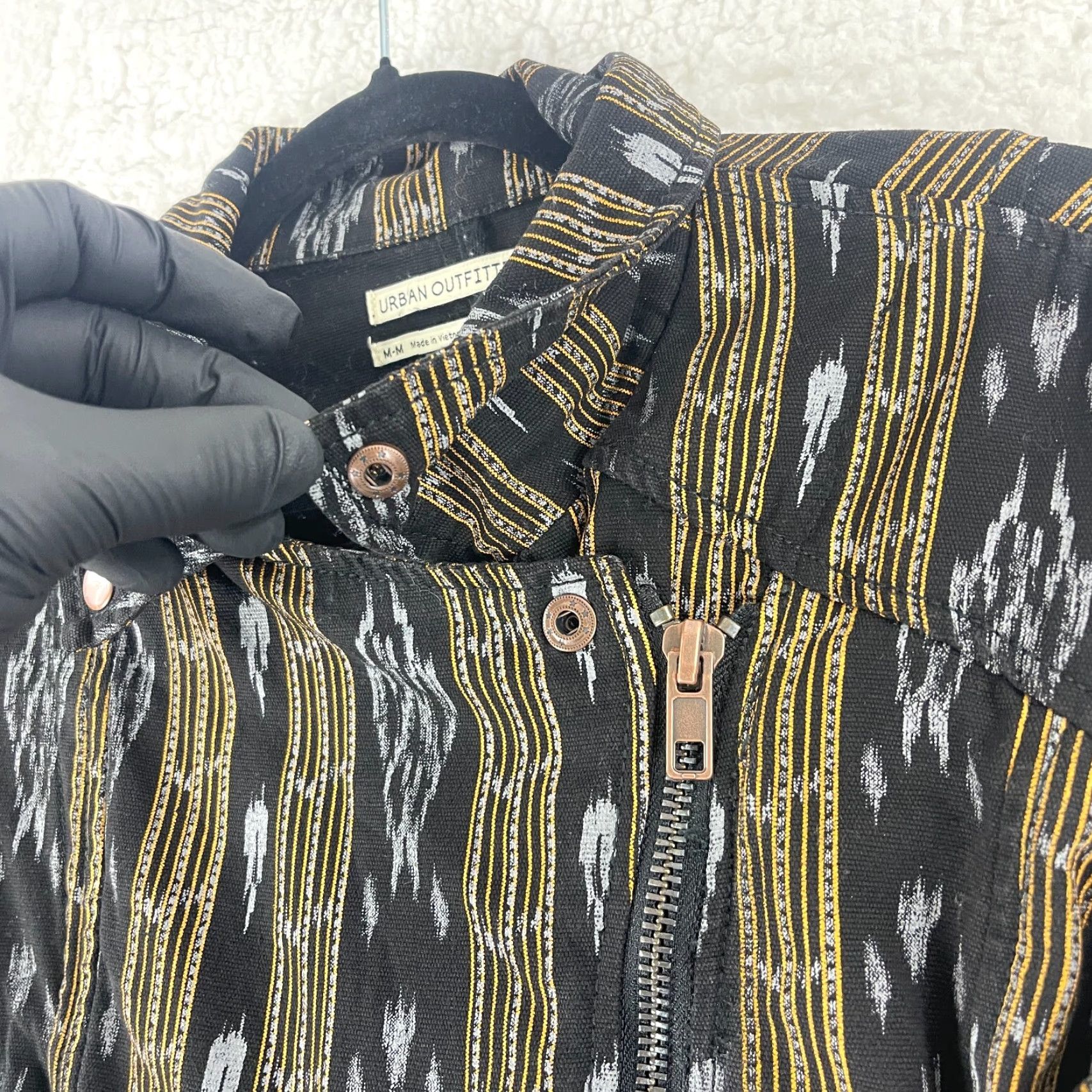 Urban Outfitters Urban Outfitters Moto Jacket Womens M Ikat Stripe Black Yellow Long Sleeve Jacket Size M / US 6-8 / IT 42-44 - 5 Thumbnail