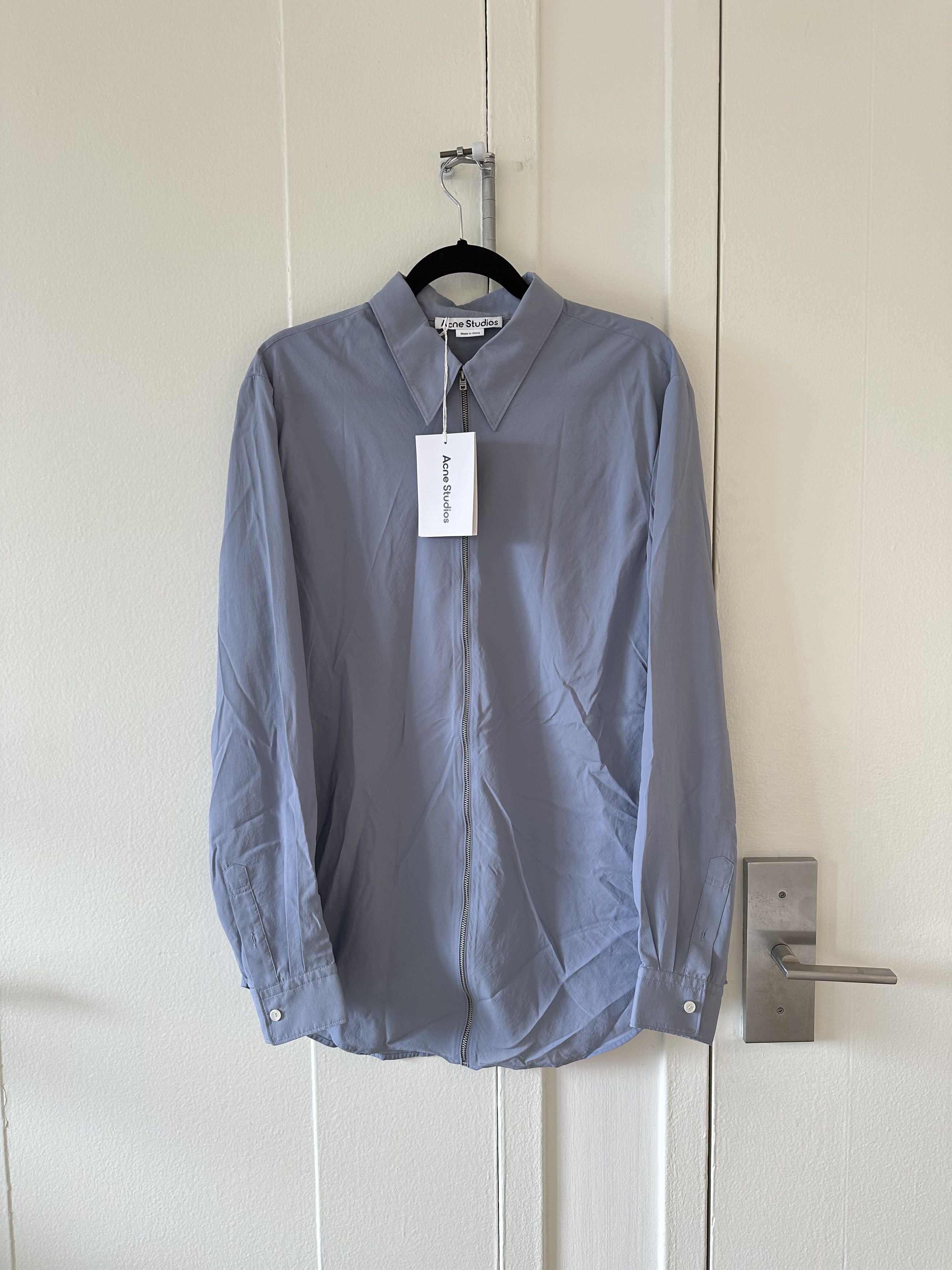 image of Acne Studios Zip Up Shirt in Blue, Men's (Size Medium)