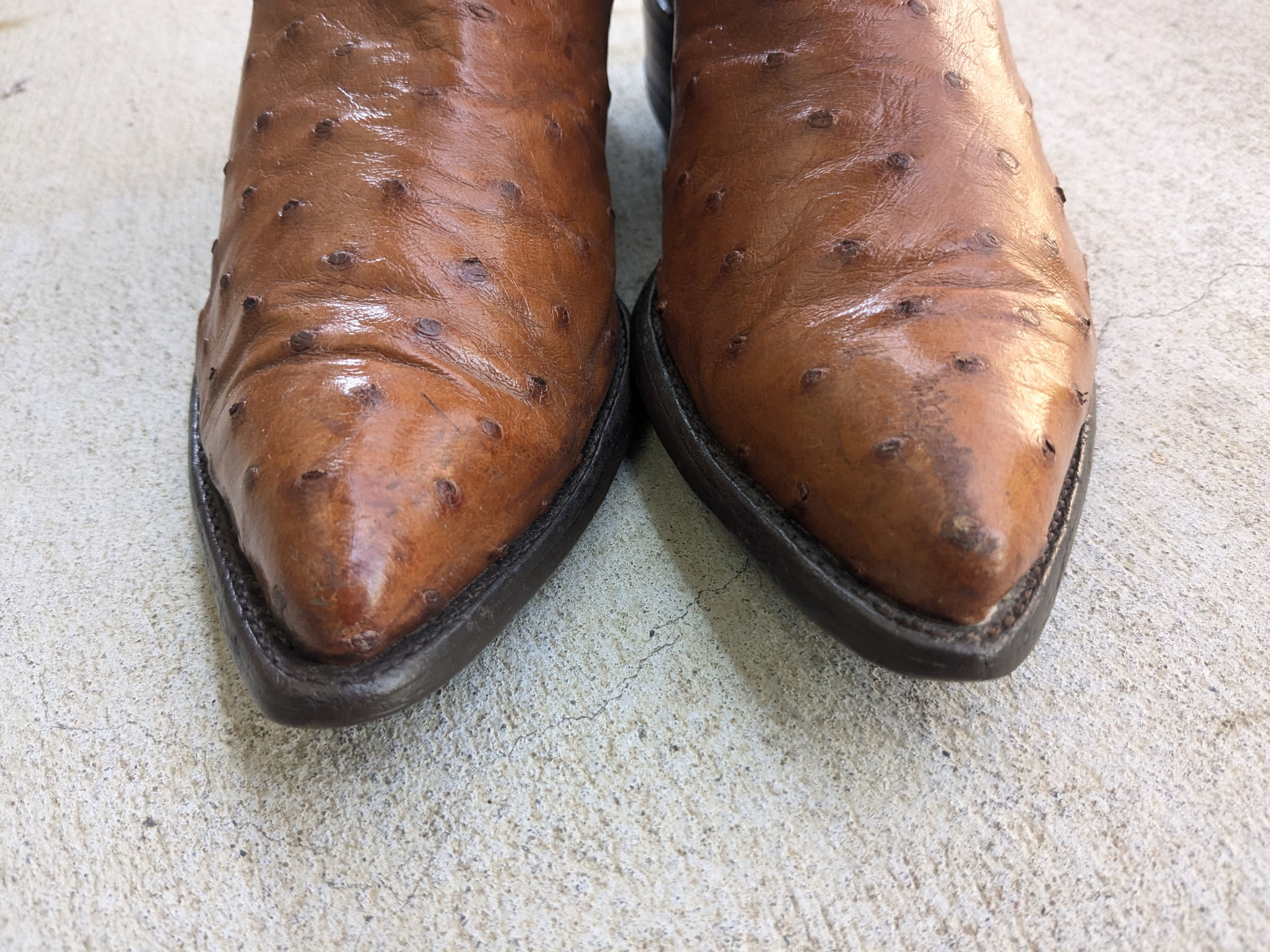 Genuine Leather Tony Lama Cowboy Boots Brown 7 Wide Vintage Ostrich Leather Size US 7 / EU 40 - 2 Thumbnail
