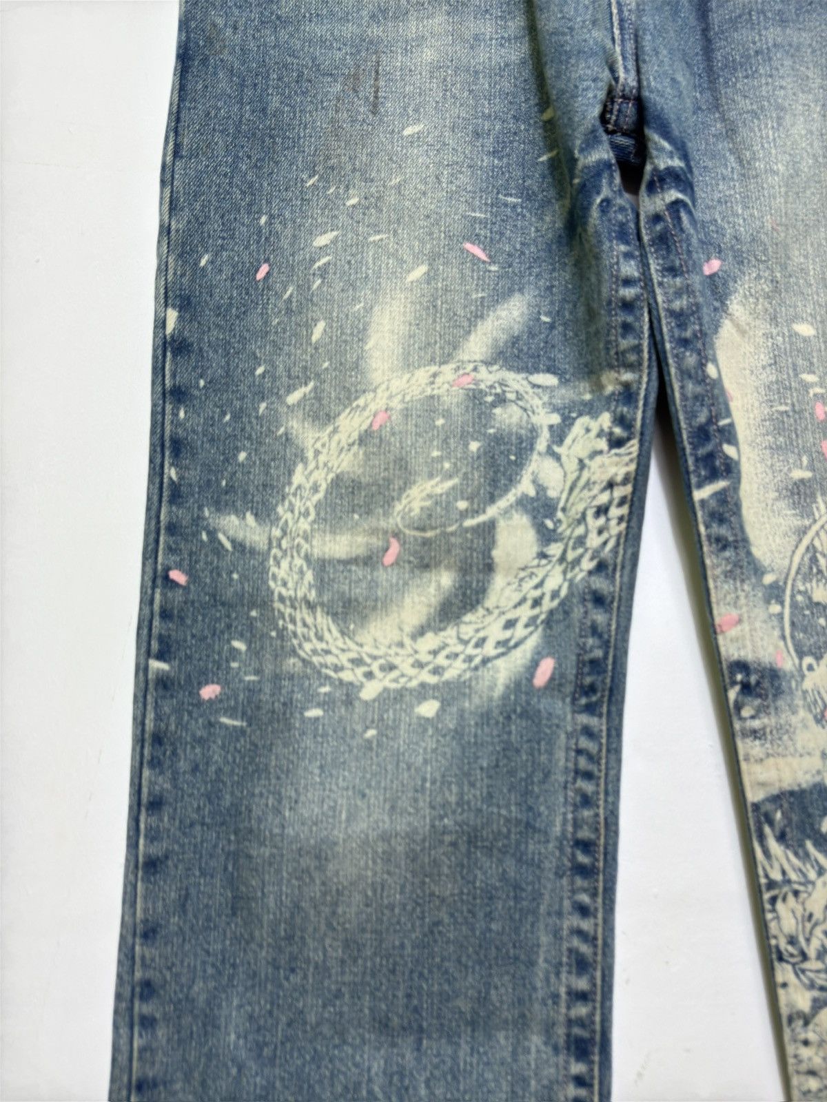 Hysteric Glamour Rare Karakuri Tamashi Sukajan Acid Wash Paint Splash Dragon Size US 32 / EU 48 - 8 Thumbnail