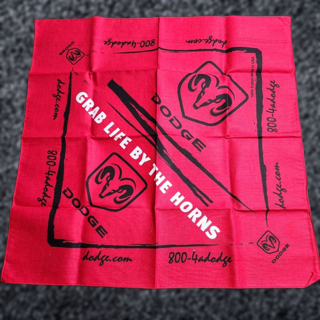 Alife VINTAGE Dodge Ram Bandana Scarf Male 90s 100% Cotton Red Grab Life By The Horns USA Truck Car Pattern - Mens Bandana 20x20 Size ONE SIZE - 1 Thumbnail