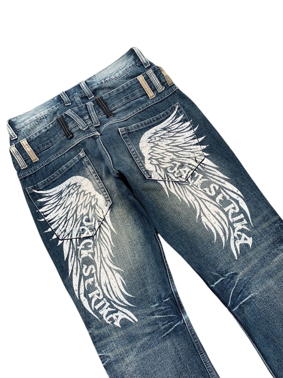 Tornado Mart FLARE JACK SERIKA DOUBLE WAIST WING PUNK DISTRESSED DENIM Size US 32 / EU 48 - 6 Thumbnail