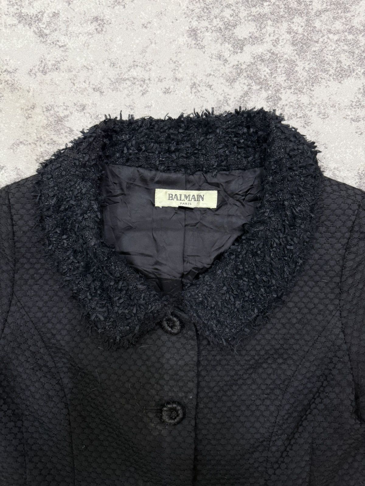Balmain BALMAIN BLACK TEXTURED JACKET FUR COLLAR THREE QUARTER SLEVE Size XS / US 0-2 / IT 36-38 - 4 Thumbnail