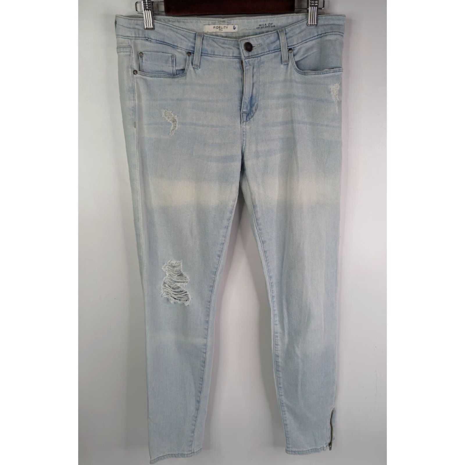 Vintage Fidelity Mila Zip Low Rise Ankle Slim Jeans Women’s 29 Light Washed Blue – Denim, 5-Pocket, Cotton Blend, Blue, Regular, Jeans, Womens Size 28" / US 6 / IT 42 - 2 Thumbnail