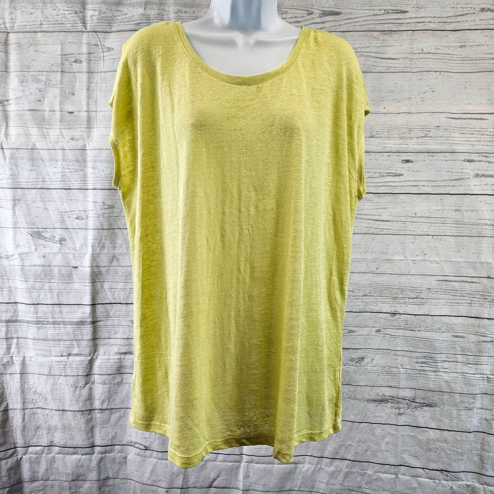 Vintage Tahari Womens Linen Top XL Yellow/Green Scoop Neck Back Button Shirt Adult XL Womens Linen Top Yellow Green Tahari Shirt Top Size XL / US 12-14 / IT 48-50 - 2 Thumbnail