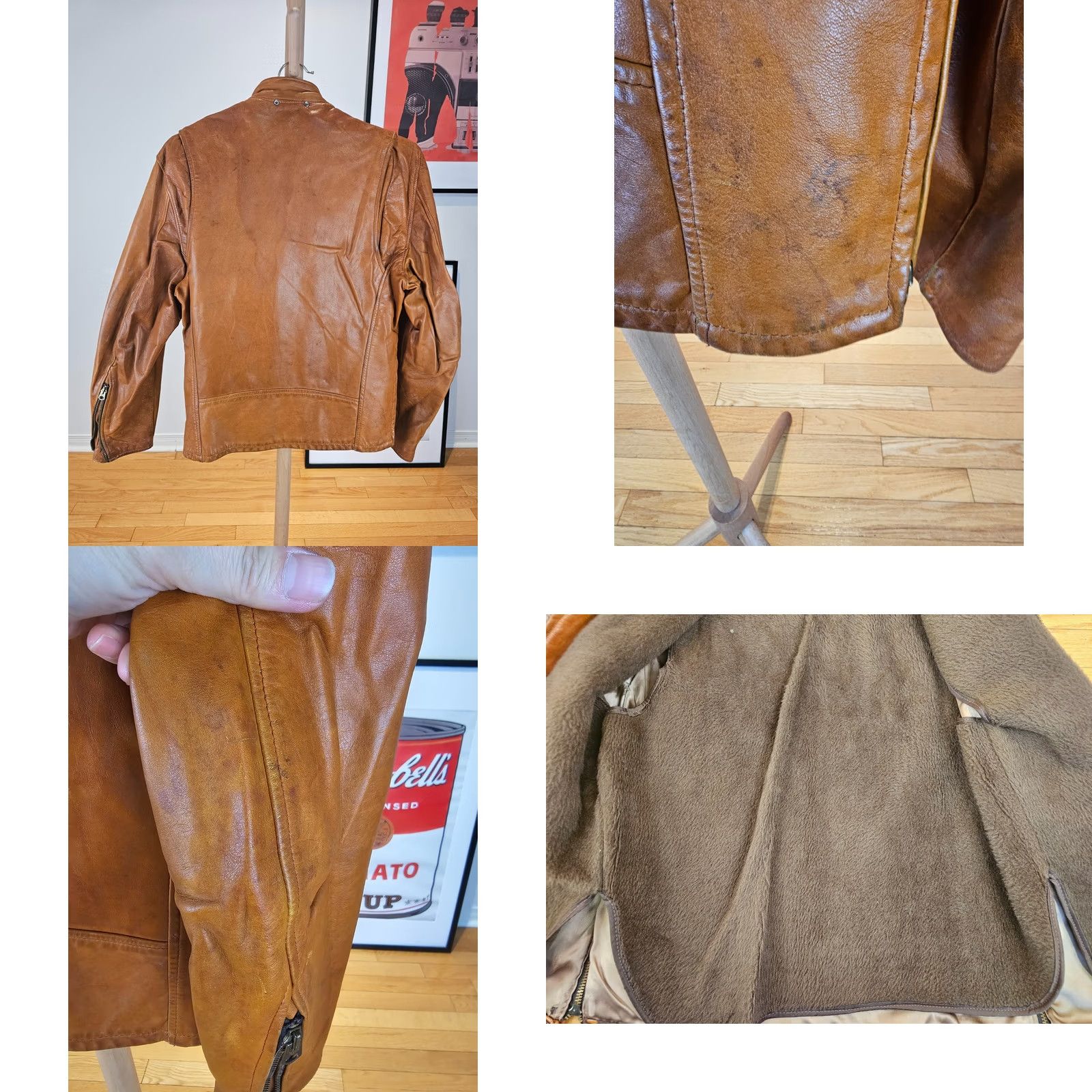 Schott VINTAGE UNBRANDED Brown MOTORCYCLE LEATHER JACKET SZ 38 Mens Jersey 60's 20 INCH Chest 24 INCH Shoulder to Cuff 25 INCH Top to Bottom Size US XXS / EU 40 - 11 Thumbnail
