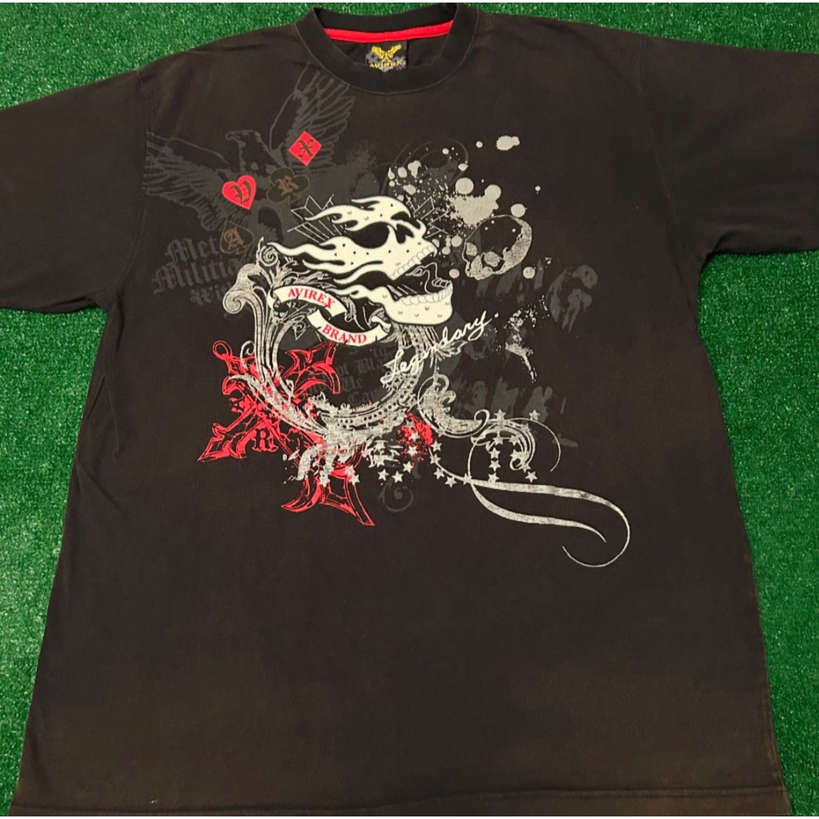 Avirex VINTAGE Avirex T-Shirt Mens 2XL Black Short Sleeve Skull Flames Rhinestone Jewel Hip Hop Punk 90s Y2K Shirt Size US XXL / EU 58 / 5 - 4 Thumbnail