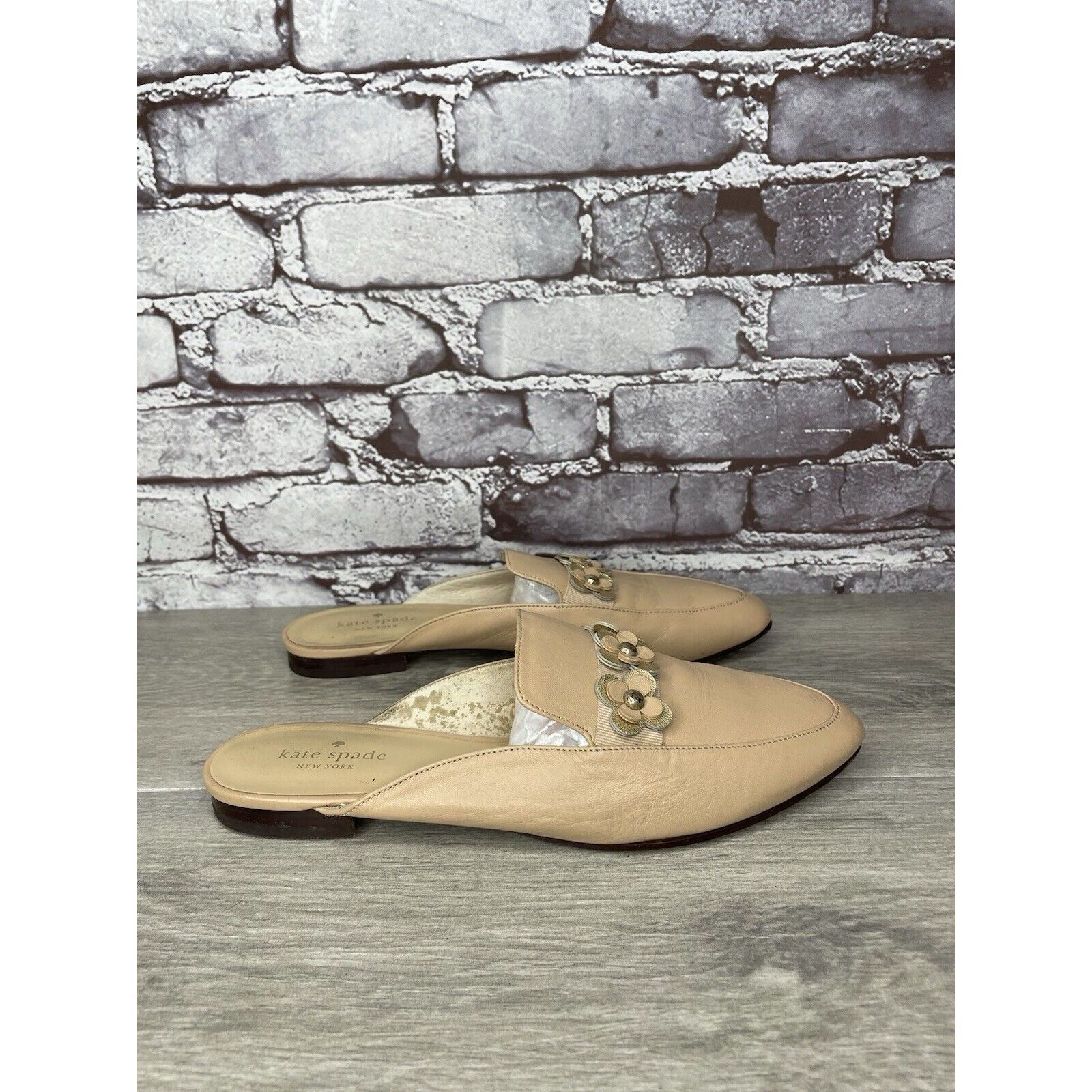 Kate Spade Kate Spade Nude Pink Leather Floral Accent Pointed Mules Sho Size US 8 / IT 38 - 3 Thumbnail