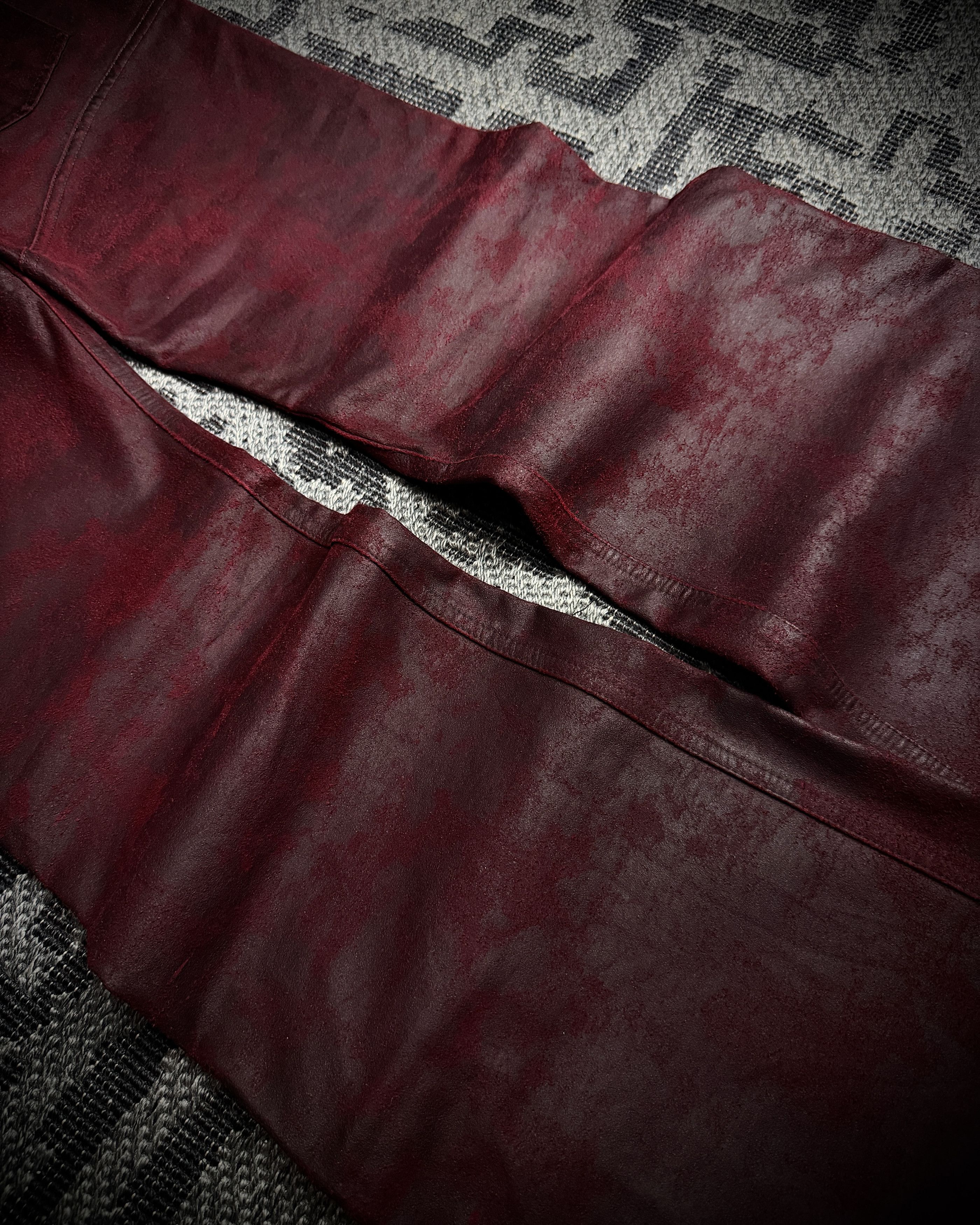 Tornado Mart Tornado Mart Coated Deep Red Flared Pants Size US 31 - 3 Thumbnail