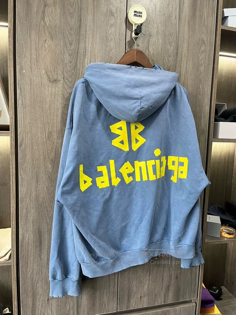 Balenciaga Balenciaga Haze Blue Tape Letter Hoodie Size US M / EU 48-50 / 2 - 2 Thumbnail