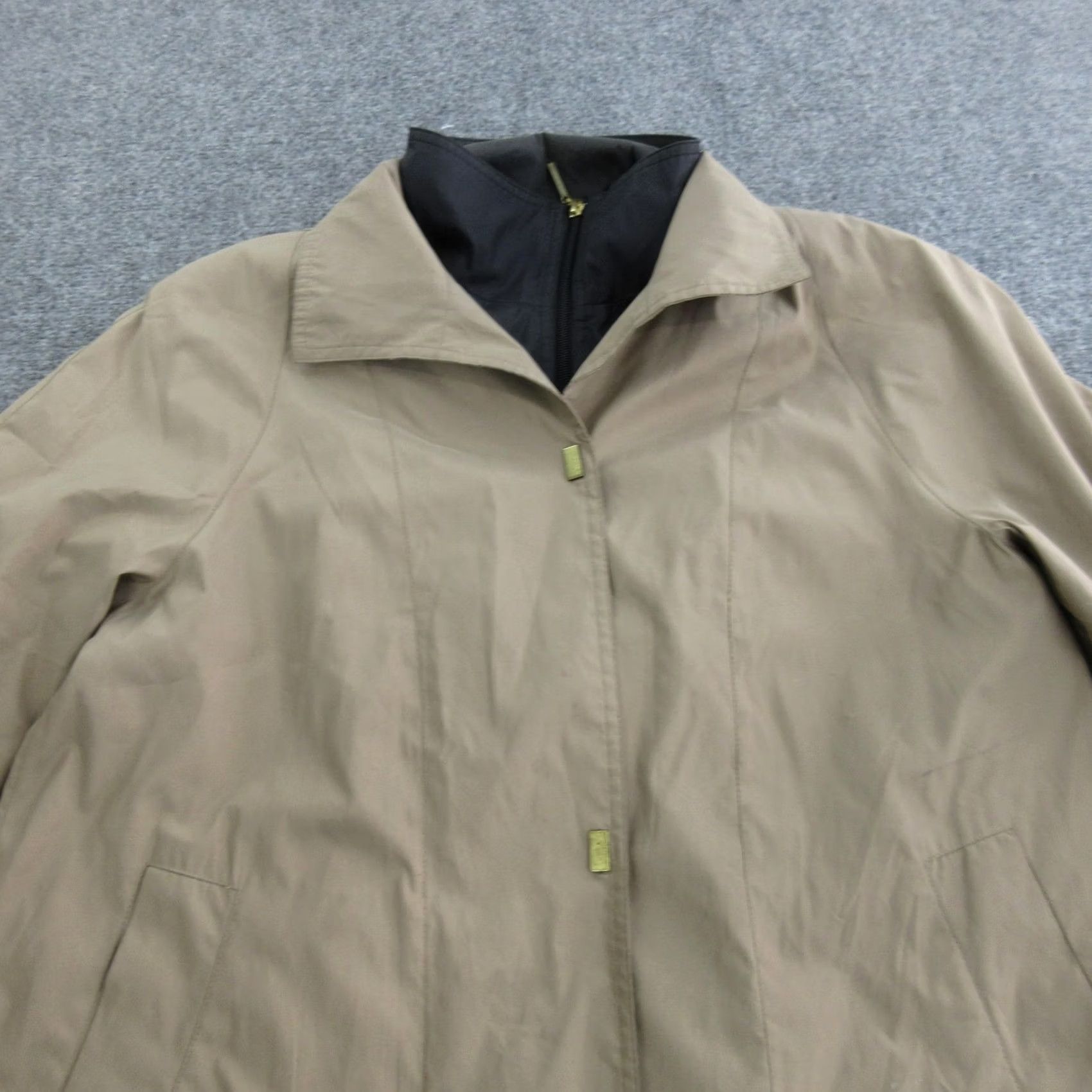 Rains Junge Coat Womens 6 Beige Microfiber Rain Mid Length Zip Pockets Collared Lined Size M / US 6-8 / IT 42-44 - 4 Thumbnail