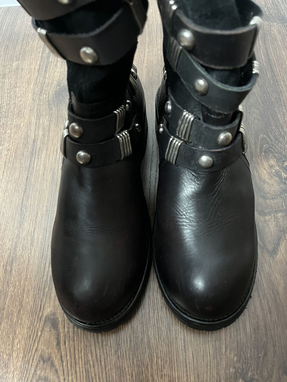 Japanese Brand × Vintage Vintage Woman’s Avant Garde Leather Biker Hi Top Boots Size US 10 / IT 40 - 6 Thumbnail