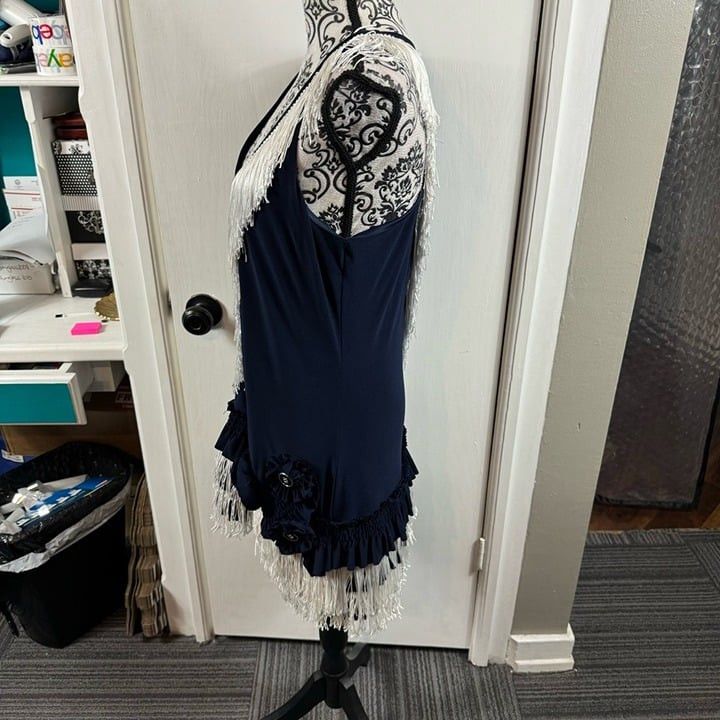 Oleg Cassini Oleg Cassini navy with white fringe flower embellished mini Size XL / US 12-14 / IT 48-50 - 6 Thumbnail