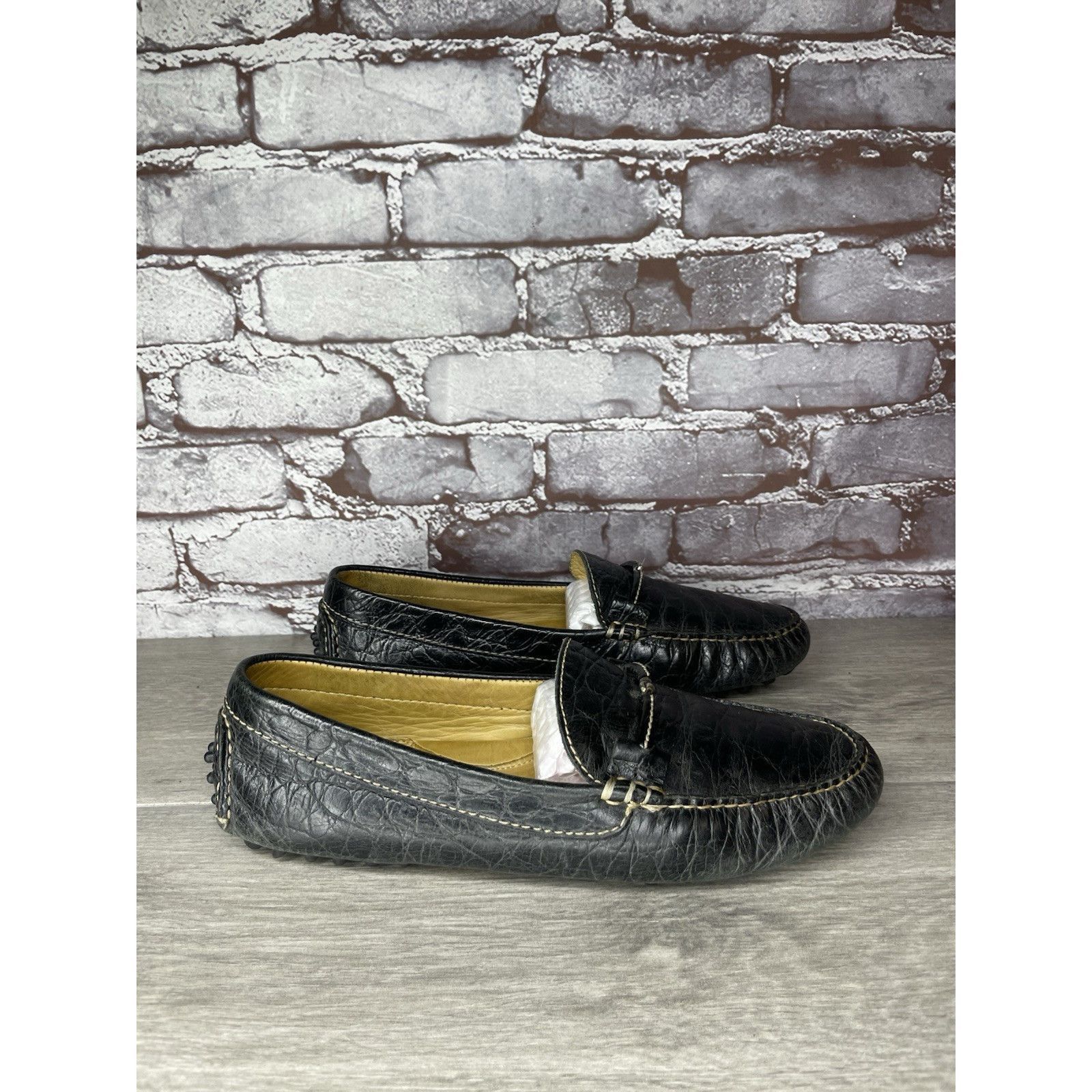 Martin Dingman Martin Dingman Croc Embossed Black Leather Loafers Moccasins Size US 8 / IT 38 - 21 Thumbnail