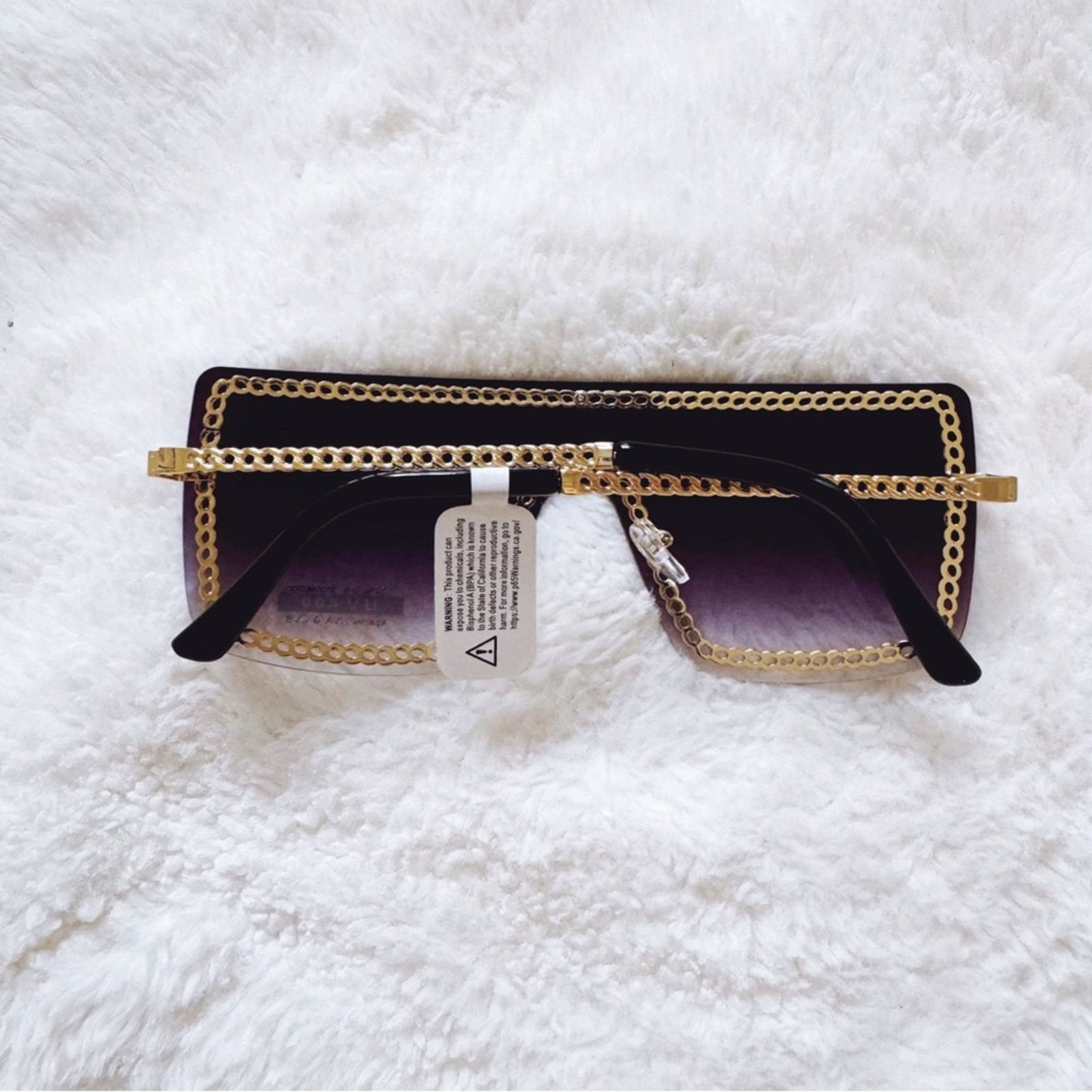 Other Christine Black Two Tone w/ Gold Chain Shield Sunglasses Size ONE SIZE - 8 Thumbnail