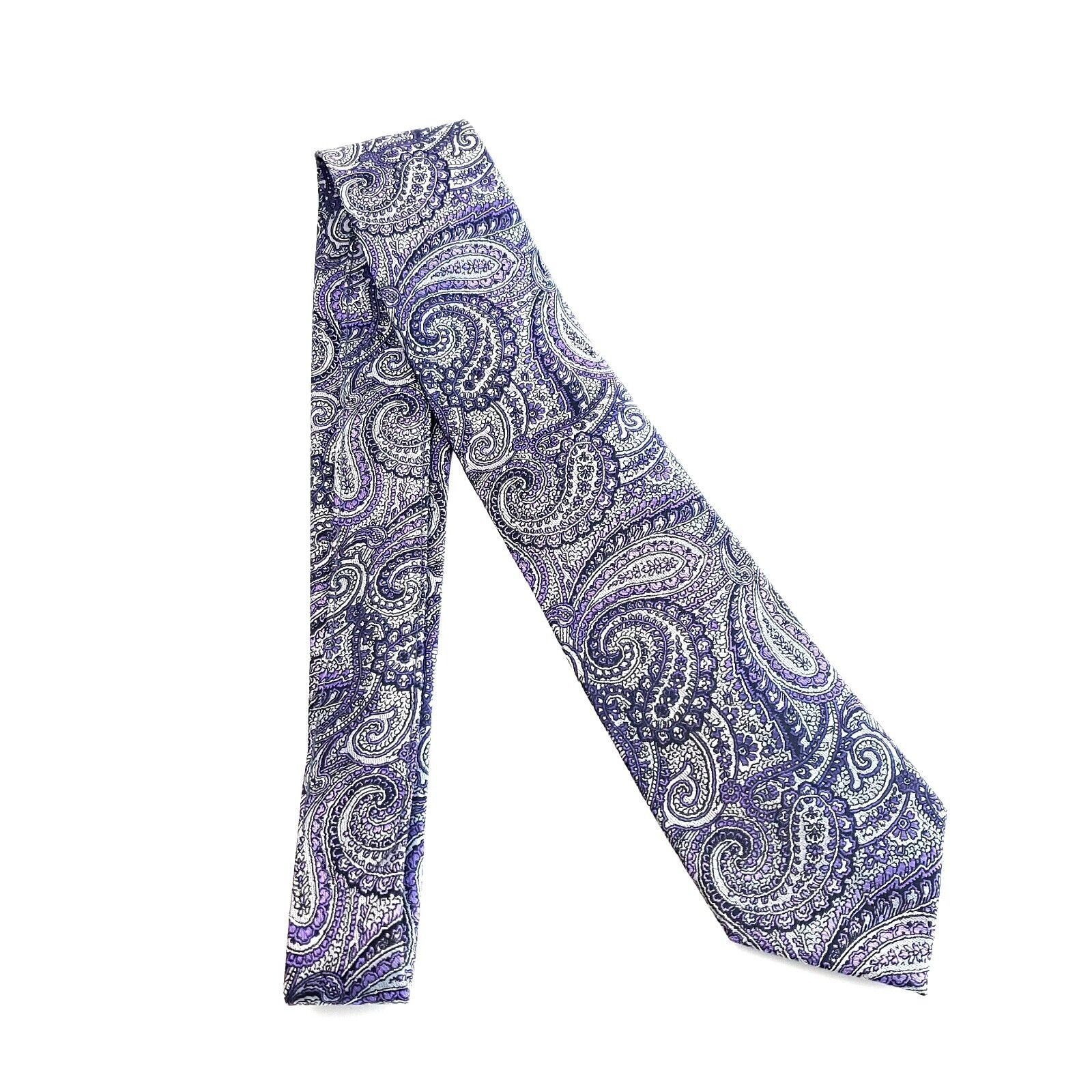 Pronto Uomo Pronto Uomo Purple Gray Paisley Woven Silk Tie Size ONE SIZE - 6 Thumbnail