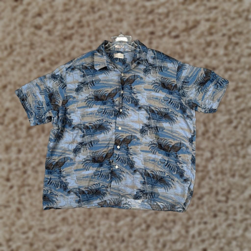 Vintage VINTAGE Natural Issue Button-Up Shirt Men 2XL Floral Palm Rayon Blue Beige Short Sleeve Adult Regular Size 2XL Men’s Clothing Nature Theme Size US XXL / EU 58 / 5 - 1 Thumbnail