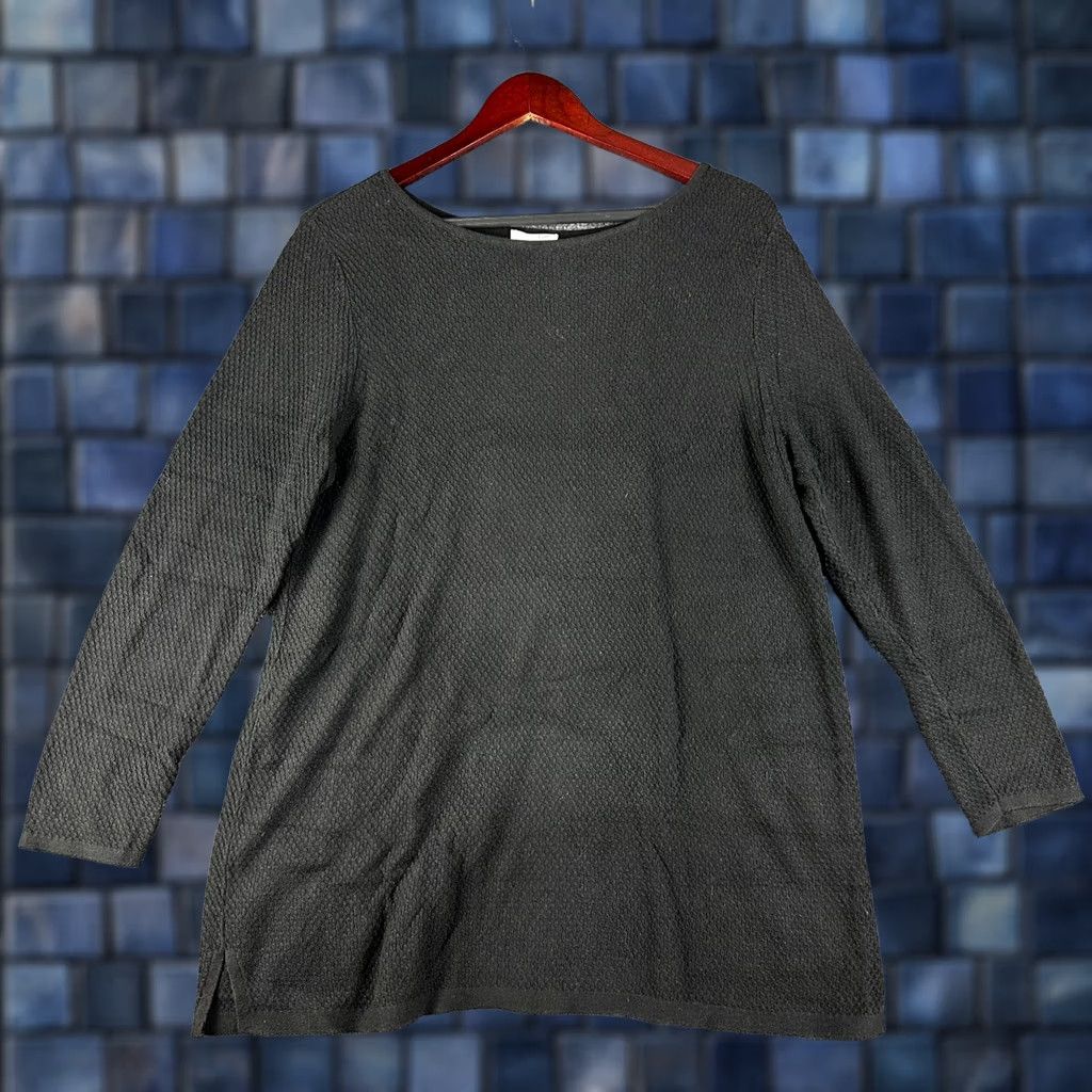 J. Jill J. Jill Sweater Pullover Knit Long Sleeve Round Neck Split Hem Black Cotton Blend Women Large Petite Size L / US 10 / IT 46 - 1 Thumbnail