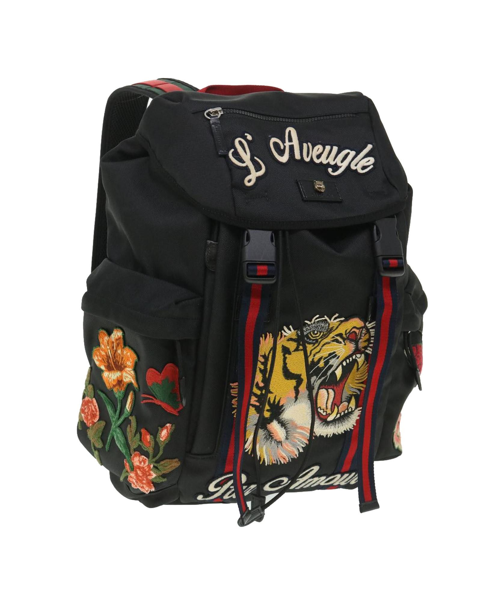 image of Gucci Embroidered Tiger Backpack Nylon Black, Women's