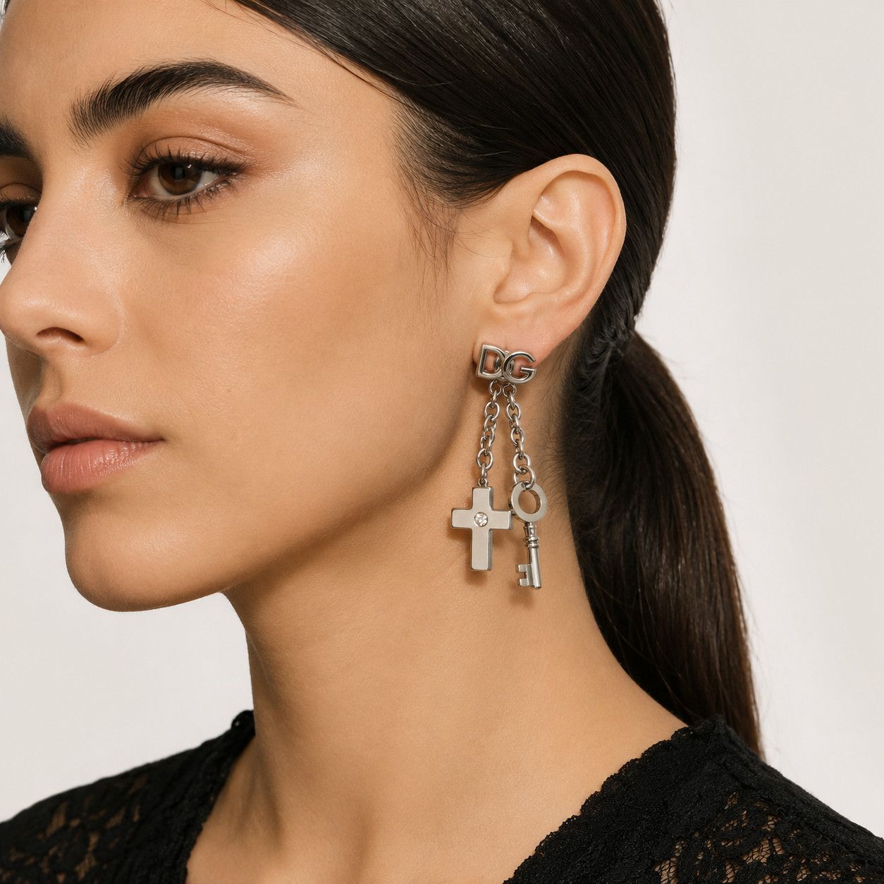 Dolce & Gabbana Dolce & Gabbana Cross and Key Stainless Steel Earrings Size ONE SIZE - 2 Thumbnail