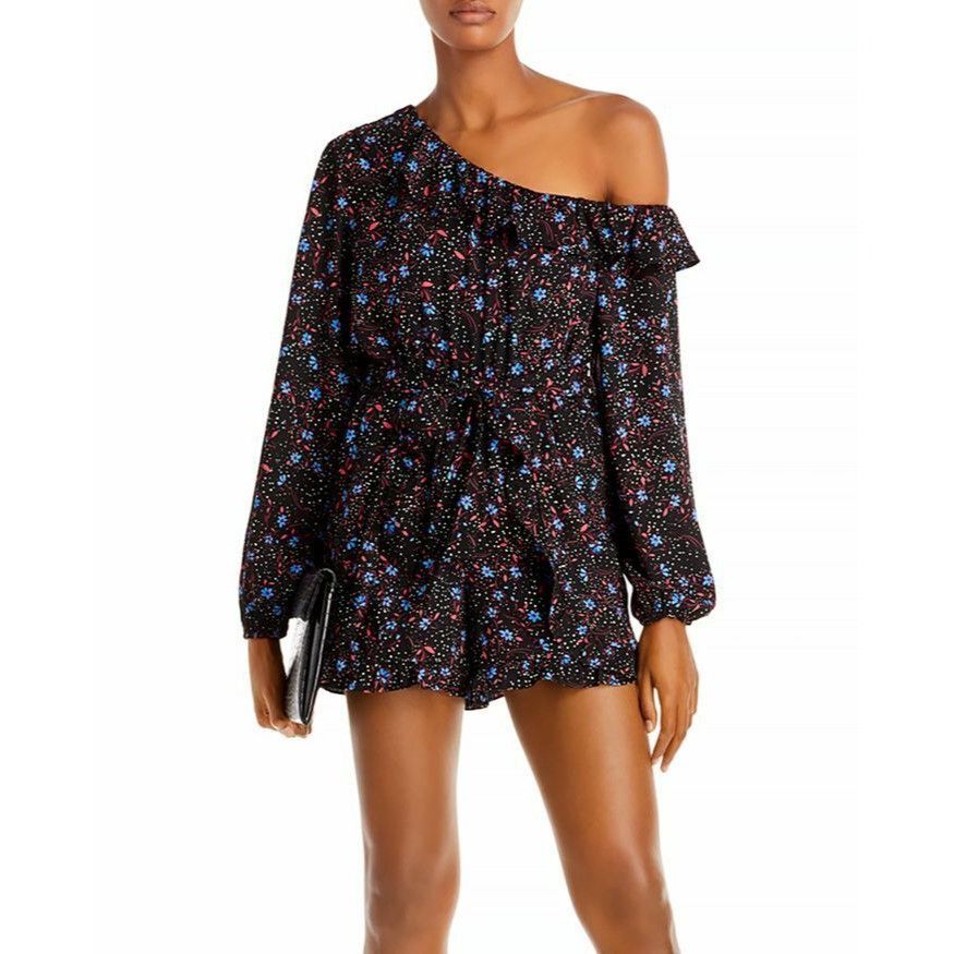 AQUA Aqua Black and gold foil print, faux wrap dress NWT | Grailed