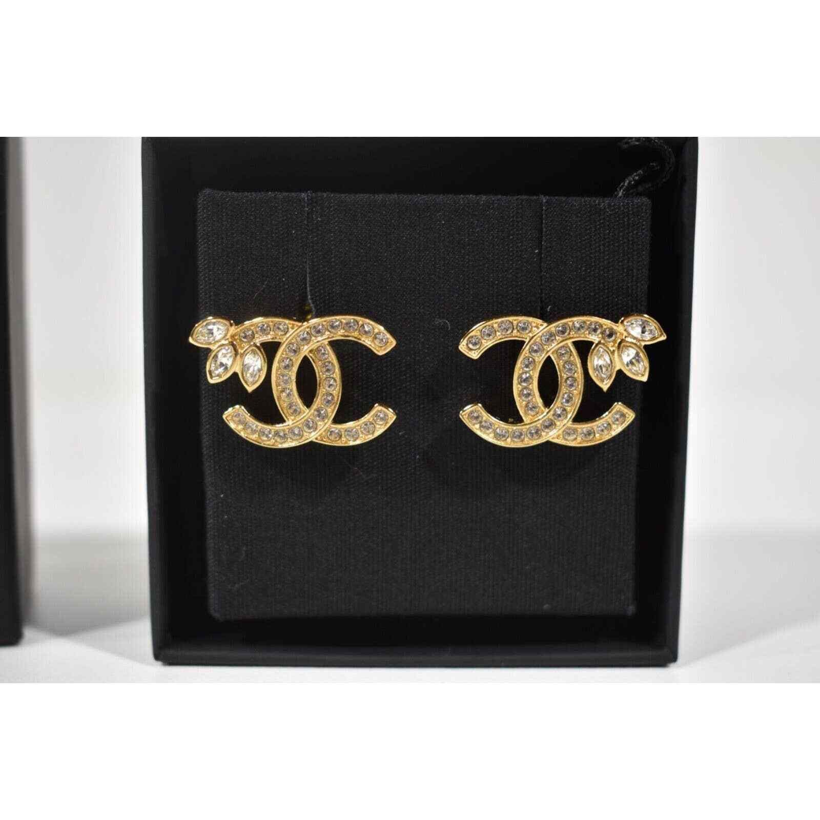 Chanel Chanel Gold And Crystal Statement Stud Classic Earrings Size ONE SIZE - 4 Thumbnail