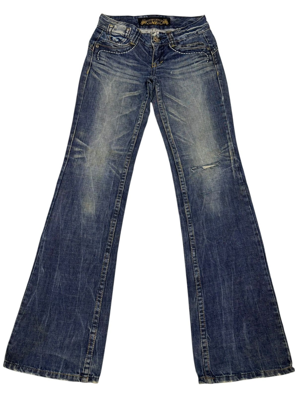 If Six Was Nine RED PEPPER FLARE JEANS BOOTCUT DISTRESSED DENIM Size 27" / US 4 / IT 40 - 1 Thumbnail