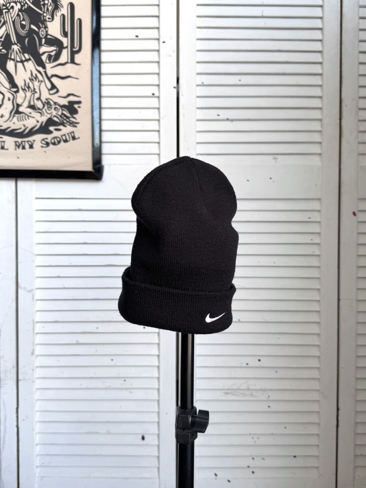 Nike Vintage Nike Knit Beanie Black Solo Swoosh One Size Y2K Size ONE SIZE - 7 Thumbnail